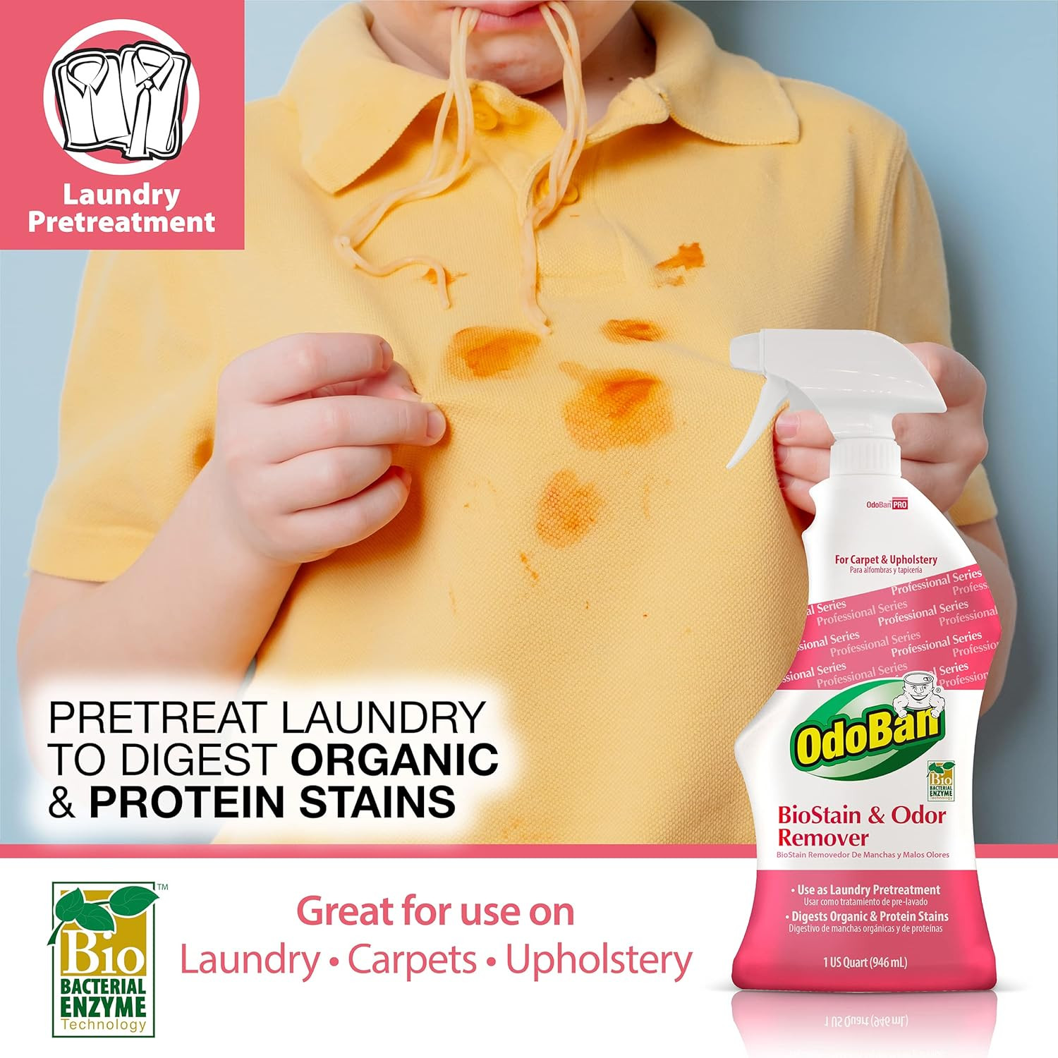Professional Cleaning Biostain and Odor Remover for Carpet and Upholstery, Made