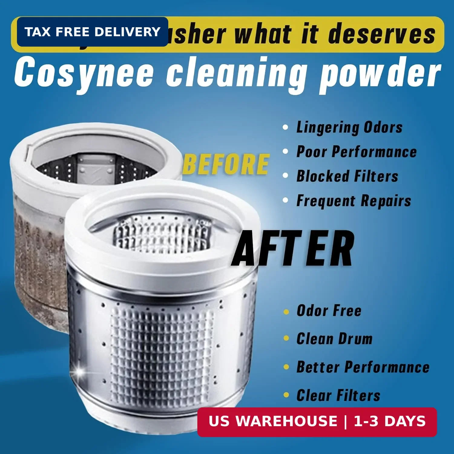 Washing Machine Cleaner Powder, 1Year Supply (24 Packs) for Front & Top Load Was