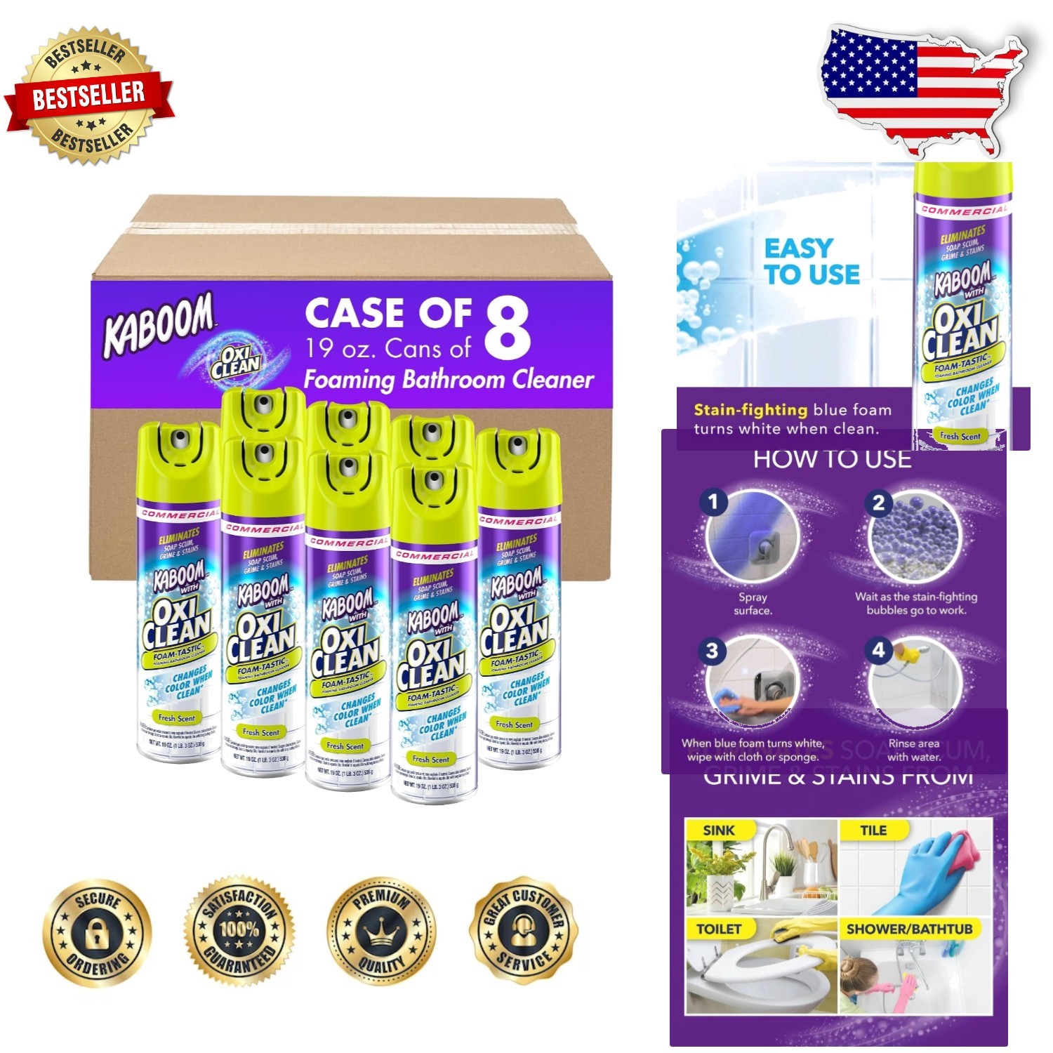 Foamtastic Bathroom Cleaner 19oz Spray Scrub-Free Fresh Scent Blue to White