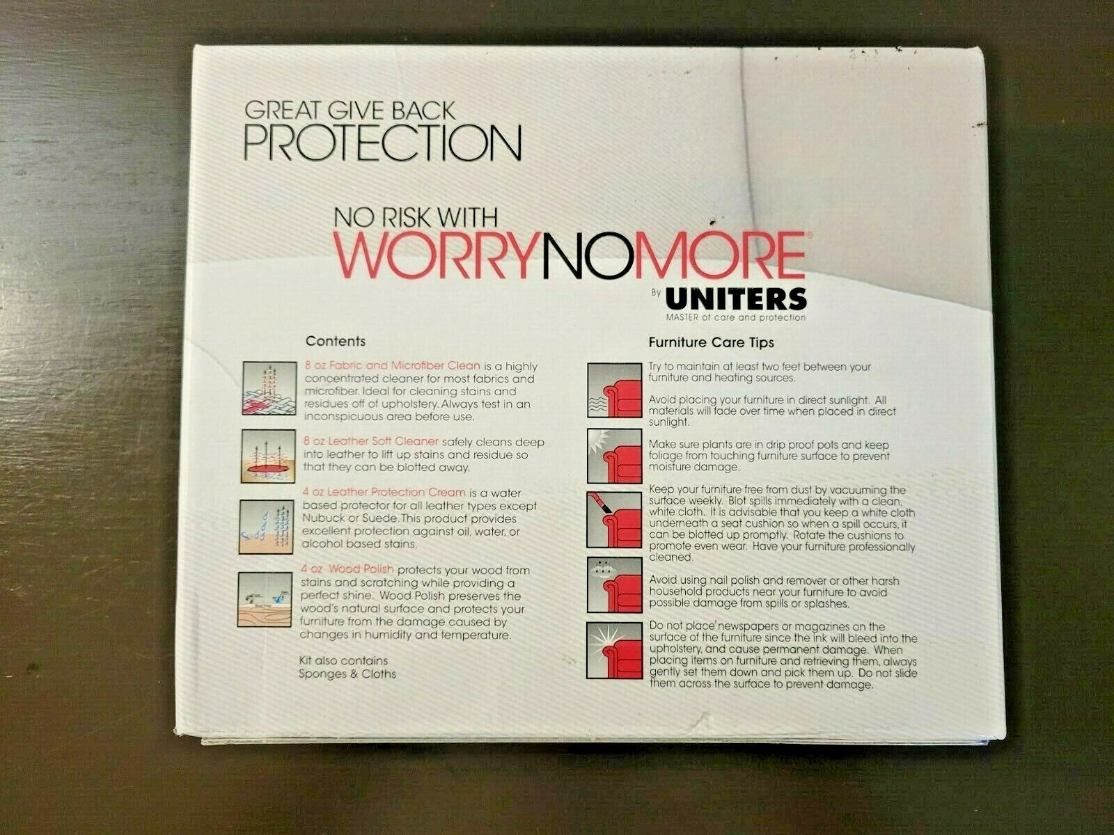 Worry No More Wood, Leather, Fabric Furniture Protection Kit by Uniters (NEW)
