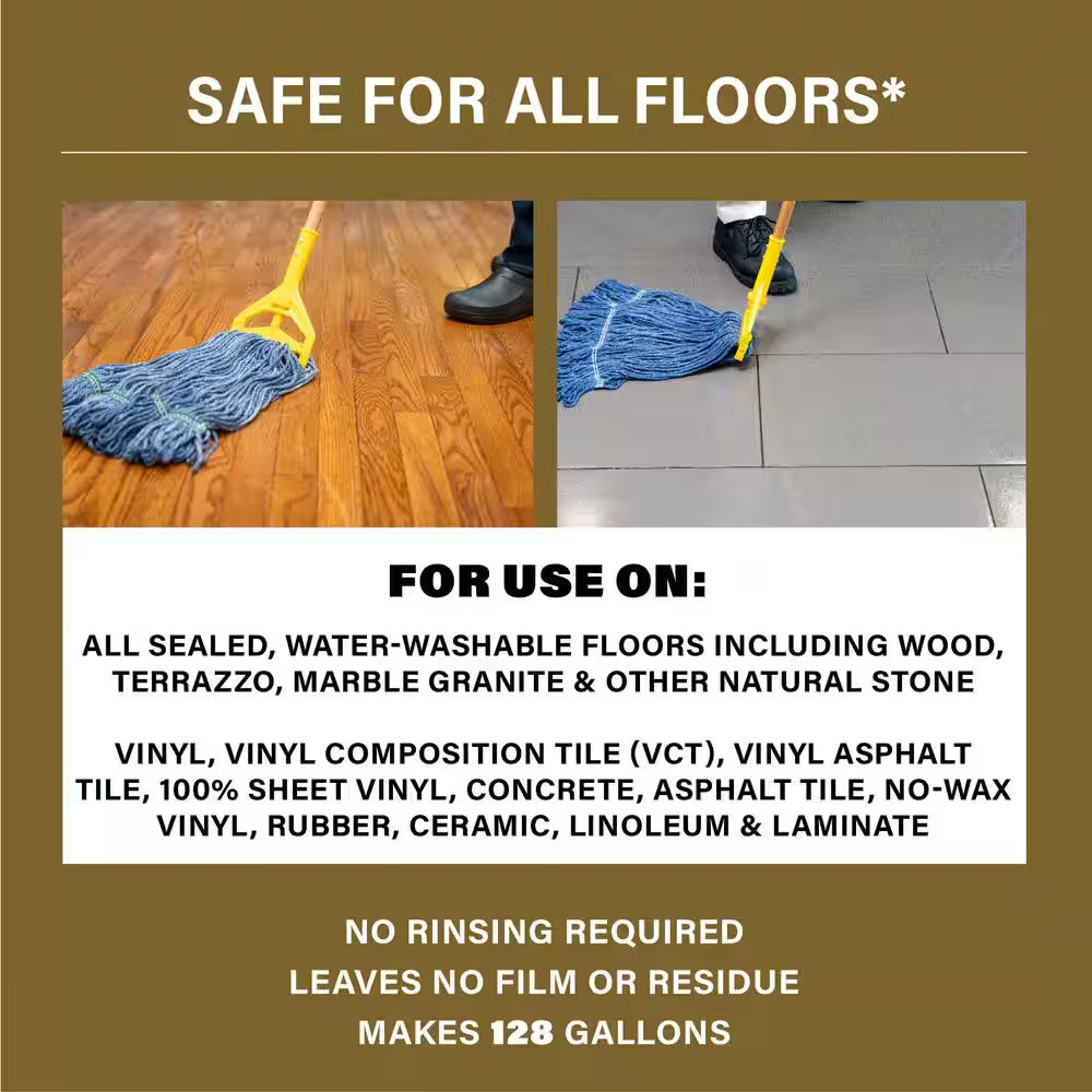 1 Gal. No Rinse Neutral Floor Concentrate Cleaner, Residue Free Formula for Tile