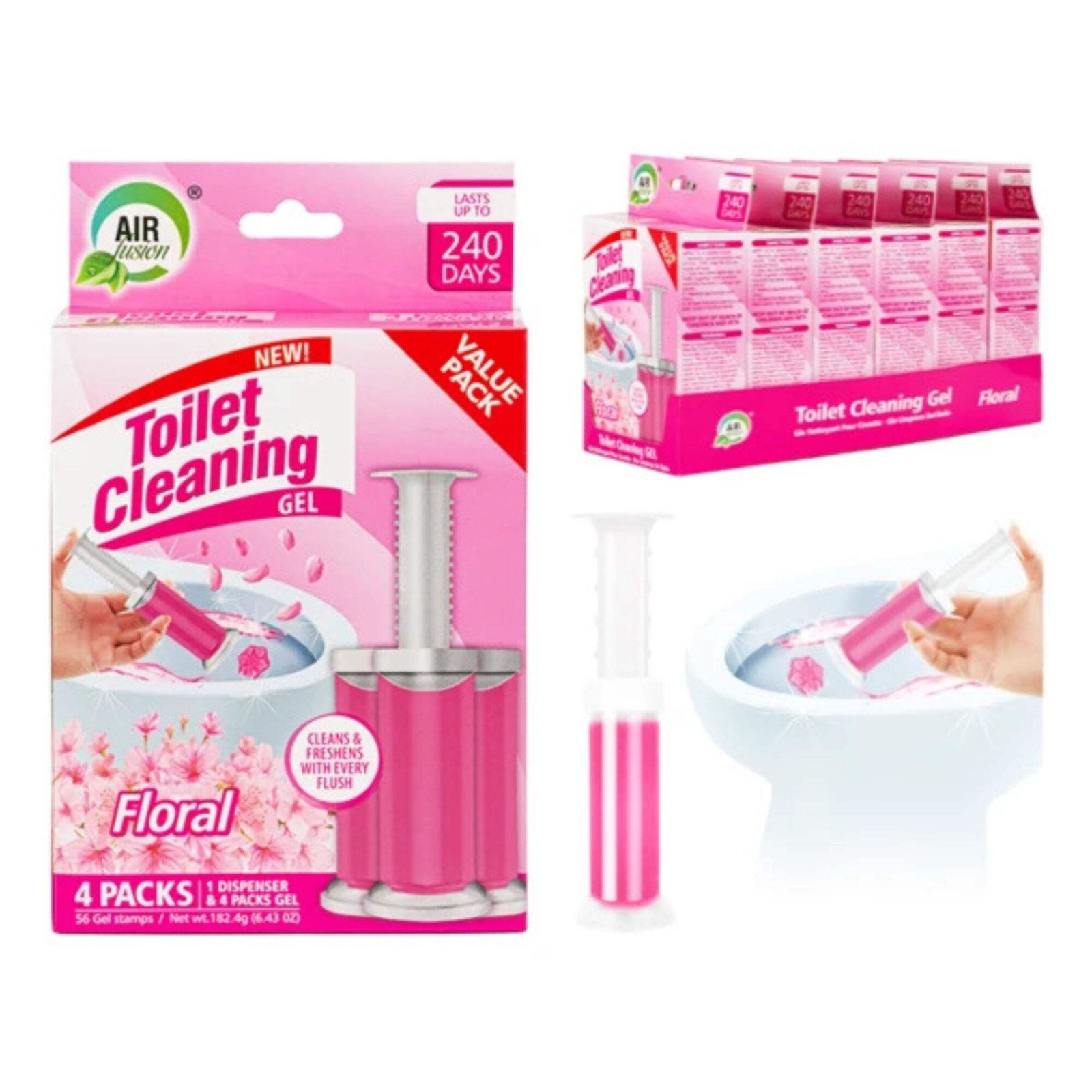 Air Fusion Floral Scent Toilet Cleaning Gel 56 Stamps 6.43oz 4 Pack