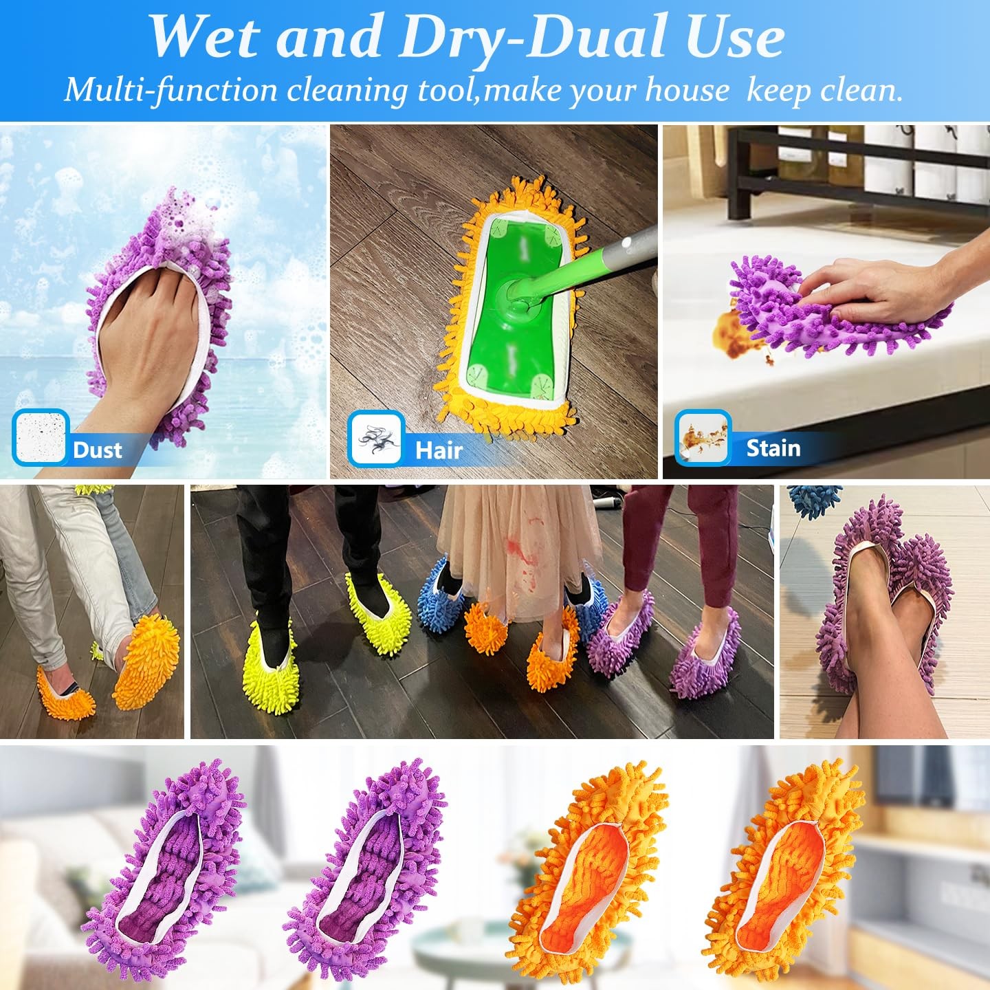 4 Pairs Microfibe Mop Slippers Shoes Covers Dust Foot Socks for Floor Cleaning