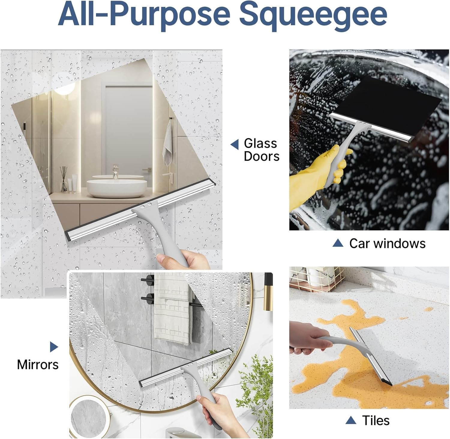 Silicone Blade Squeegee for Streak-Free Shower, Windows, and Mirrors – 10 Inch