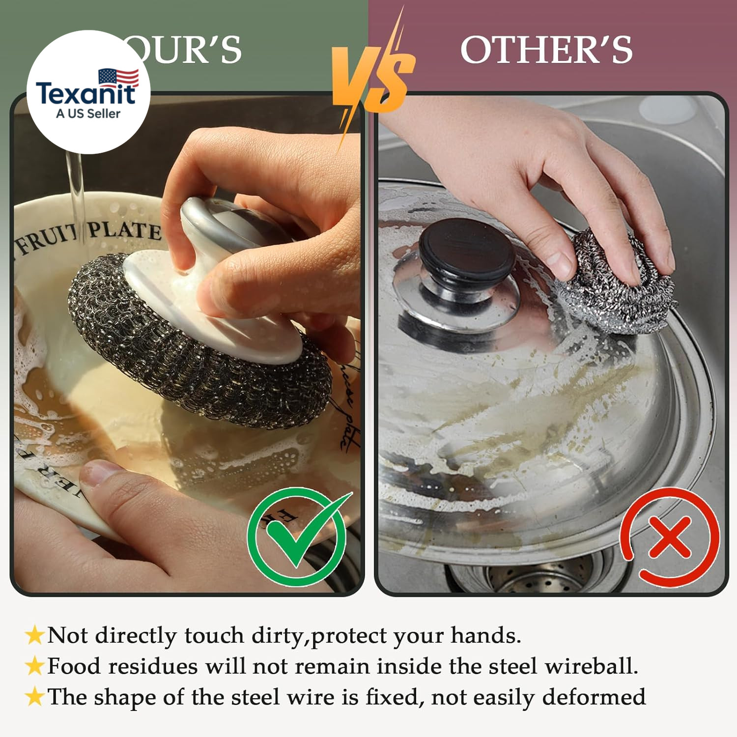 2 Pack Stainless Steel Wool Scrubber, Scrubbing Scouring Pad, Steel Wool Scrubbe