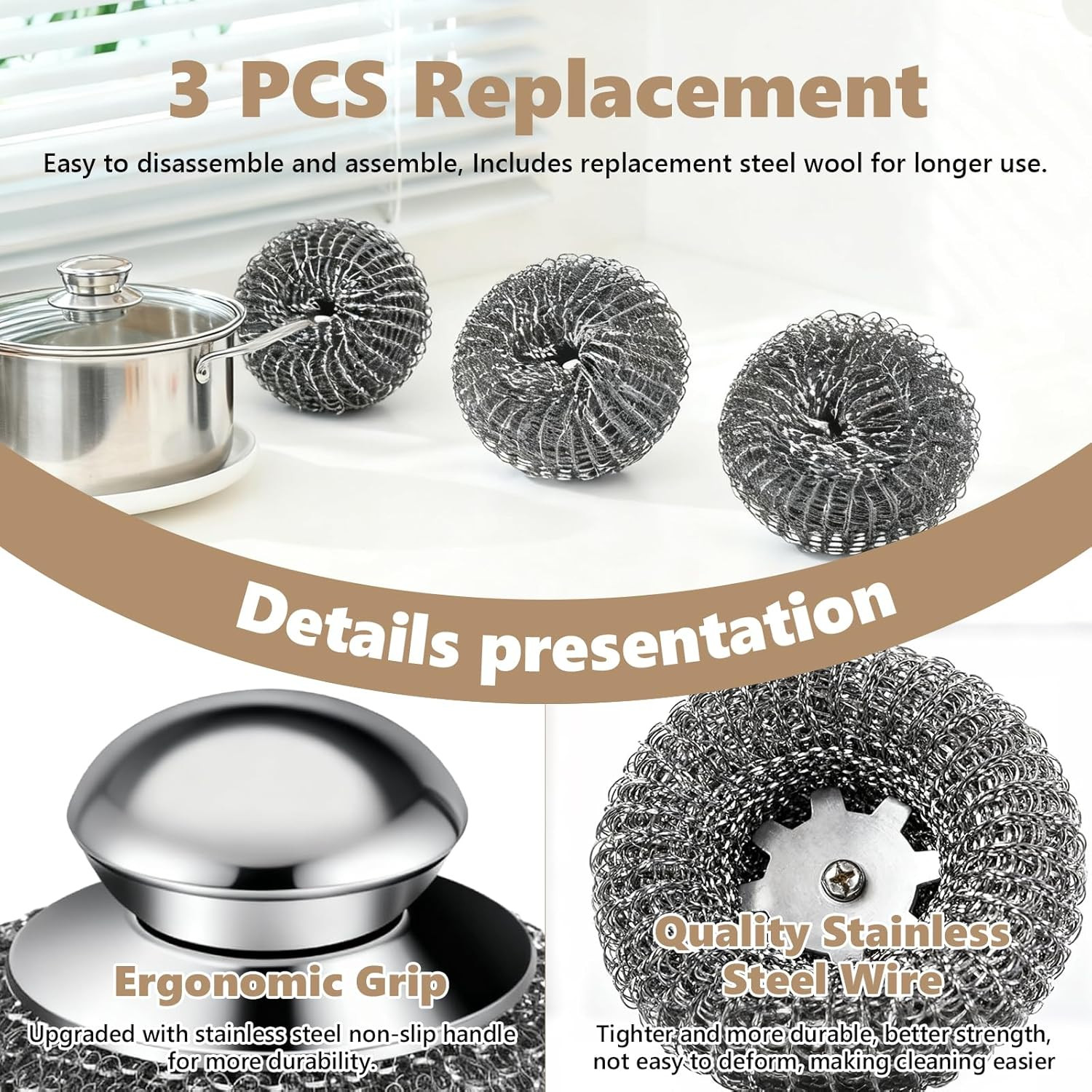 Steel Wool Scrubber, 4-Pack Stainless Steel Scrubber Pads with Handle – the Ulti