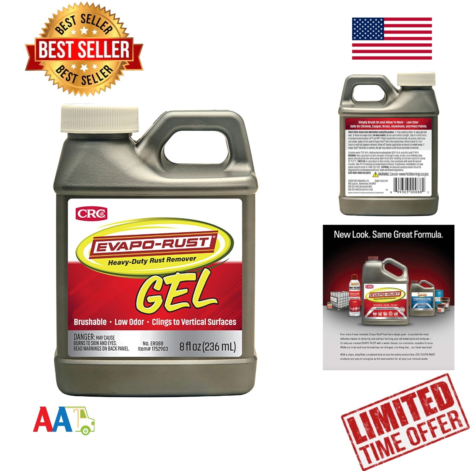 Rust Remover Gel 8oz Powerful Rust Stain & Metal Cleaner Safe for Auto Tools