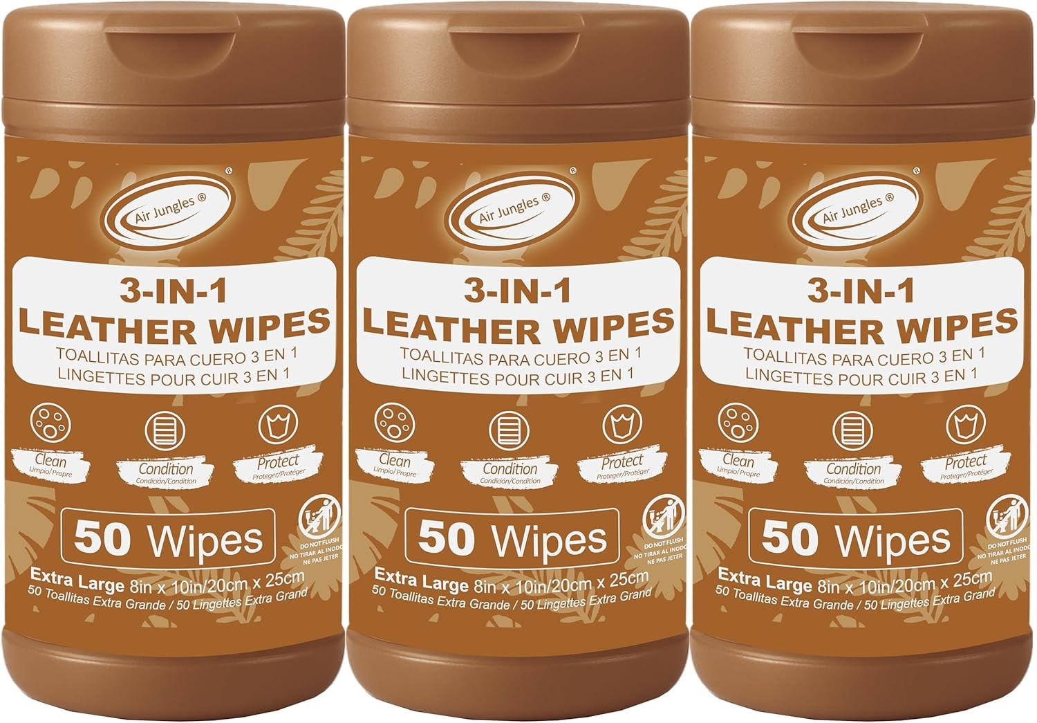 Air Jungles 3in1 Leather Cleaner Wipes 50 Count (Pack of 3)