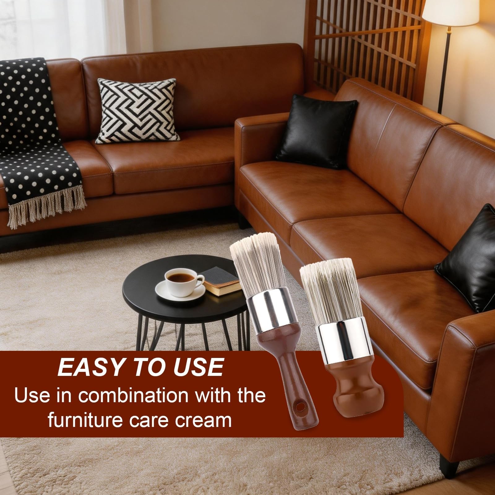 2pcs Ergonomic Salve Brush Set for Furniture, Leather & Wood Care – Soft Bristle