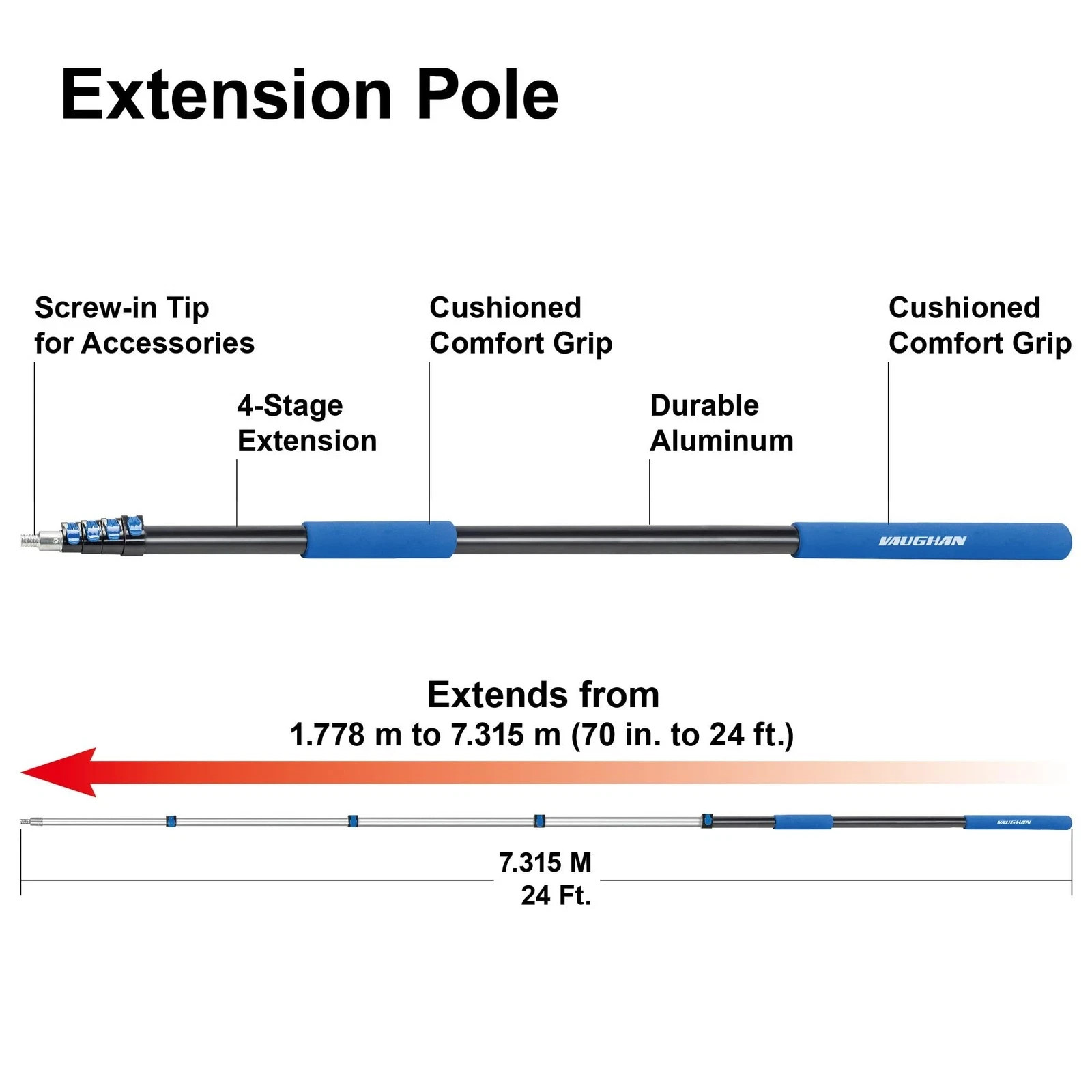 Vaughan 12 ft. Extension Pole with Cleaning Accessories – 4-Piece Kit