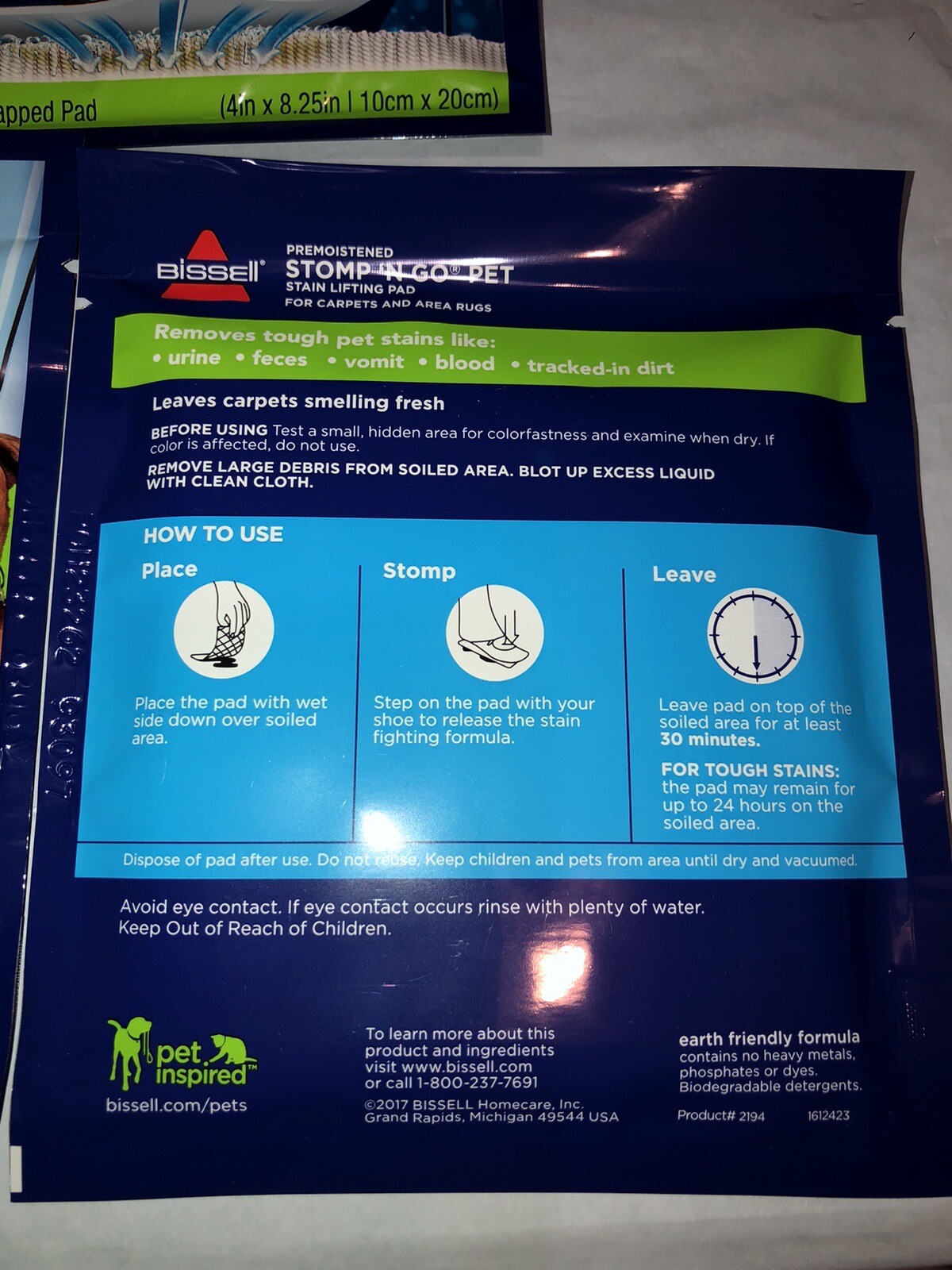 3 Packs New Bissell Stomp ‘N Go Pet Stain Lifting Pads +Oxy 1 Pad Per Pack