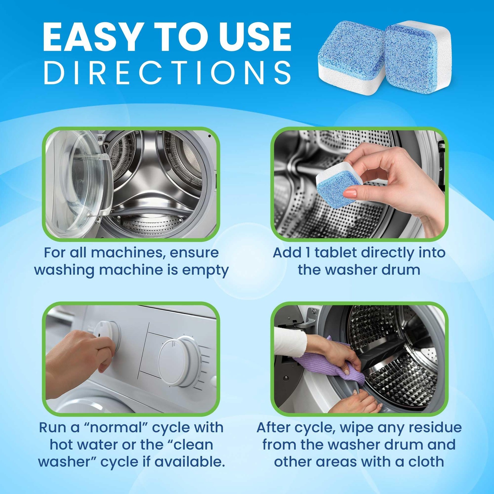 Clean Elements Washing Machine Cleaner Tablets 24 Pack – Deep Cleaning Descal…