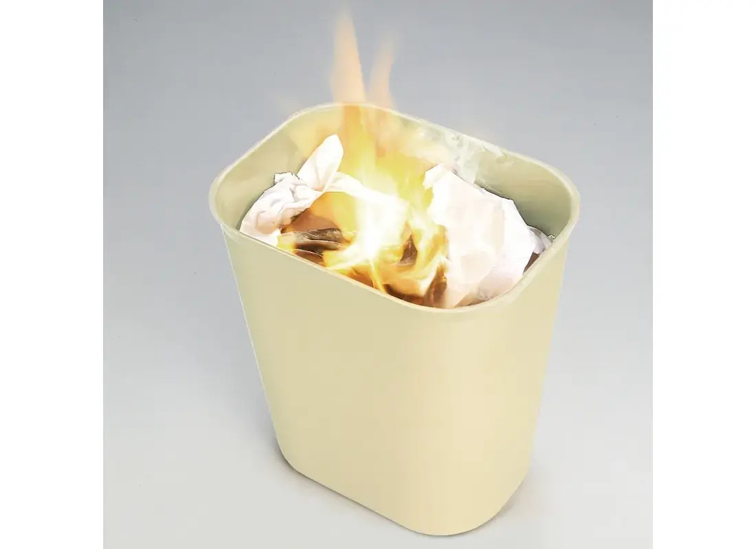 Trash Can 8.25X11.13X12.25 IN 3.5 GAL 14 QT Beige Rectangle Resin Fire Resistant