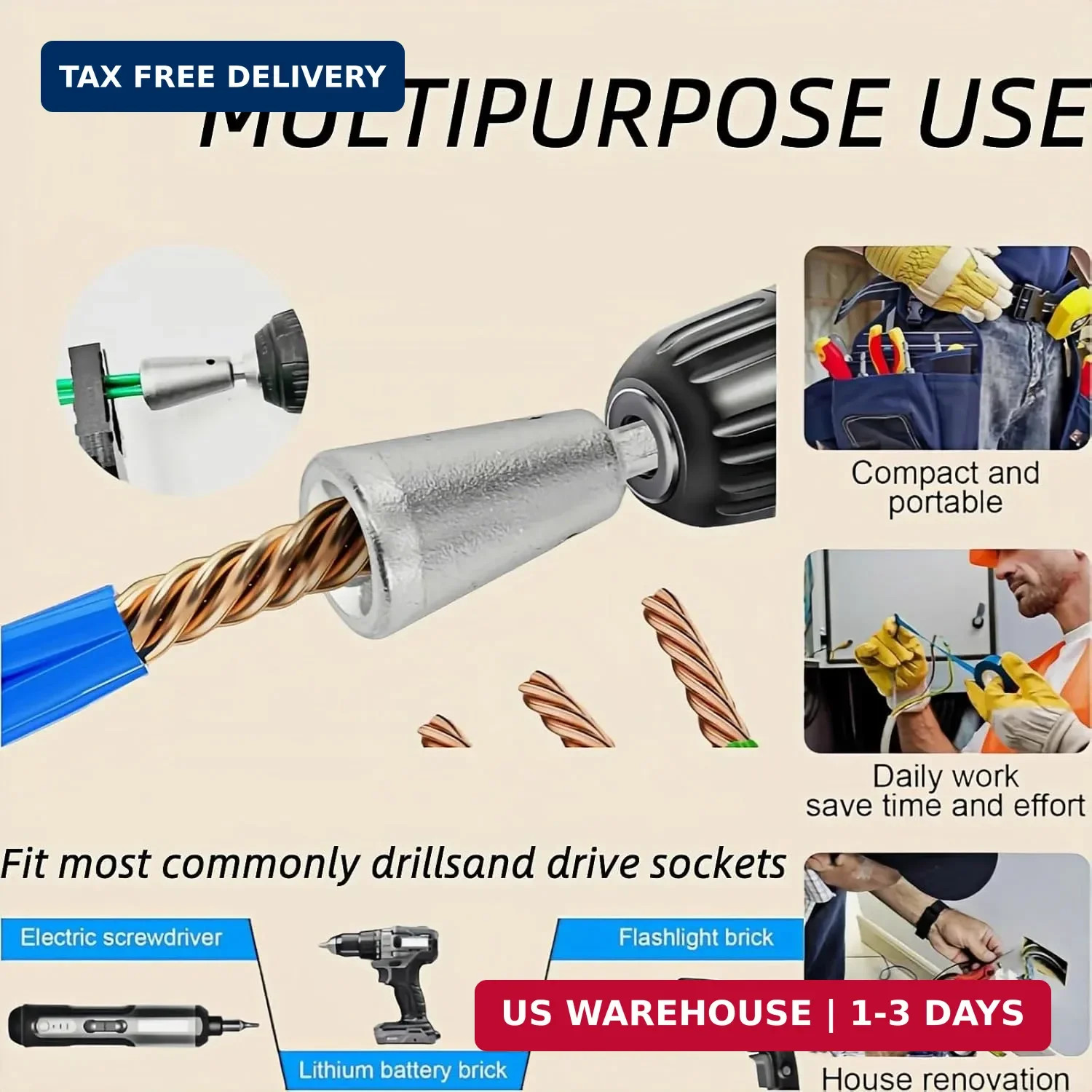 2 Pcs Wire Twister Tool For Drill, 1/4 Inch Hex Shank, Compatible With 9-22 AWG,