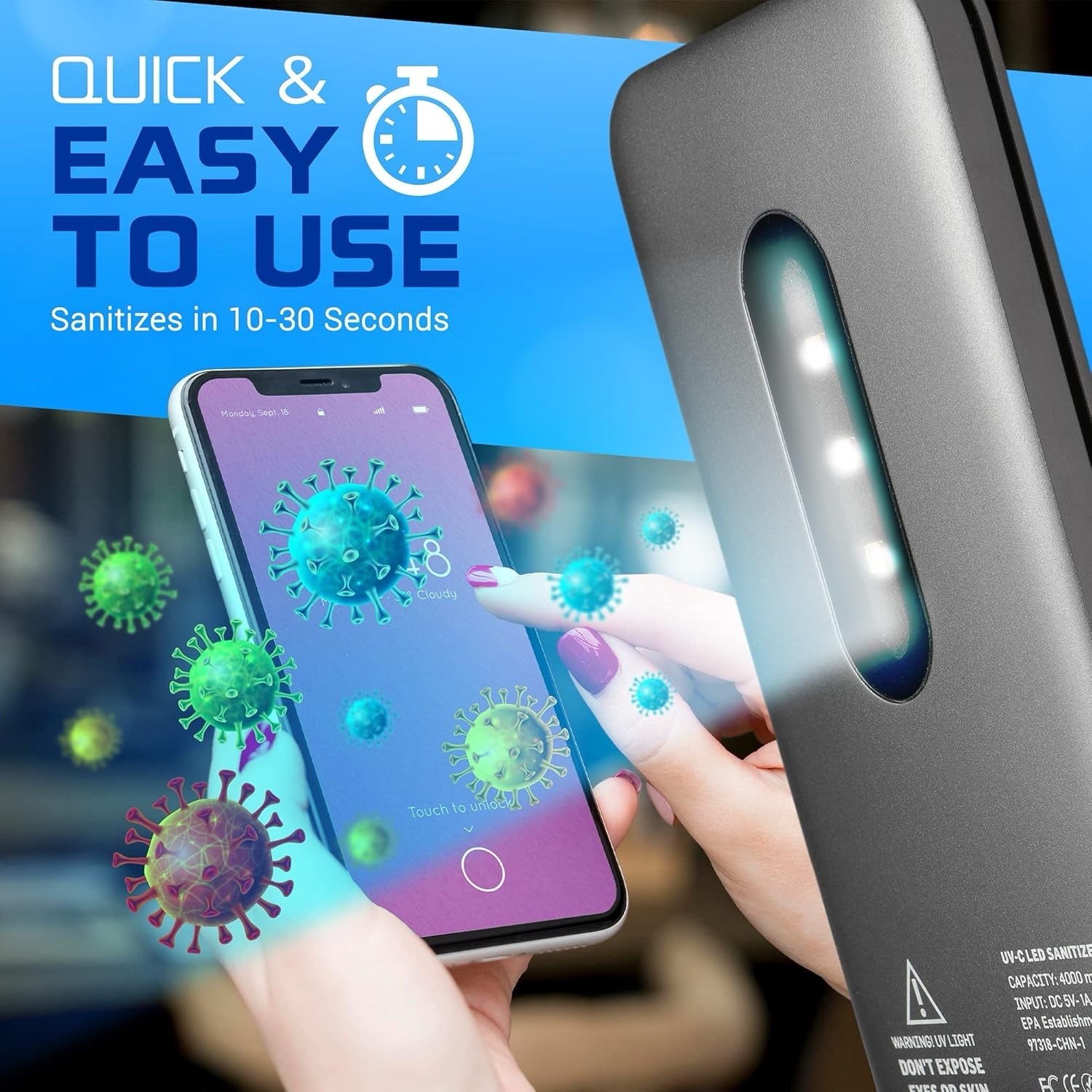 NEW UV-C Light Sanitizer Portable Case Sterilizer Germs Quick Clean 10-30 Second