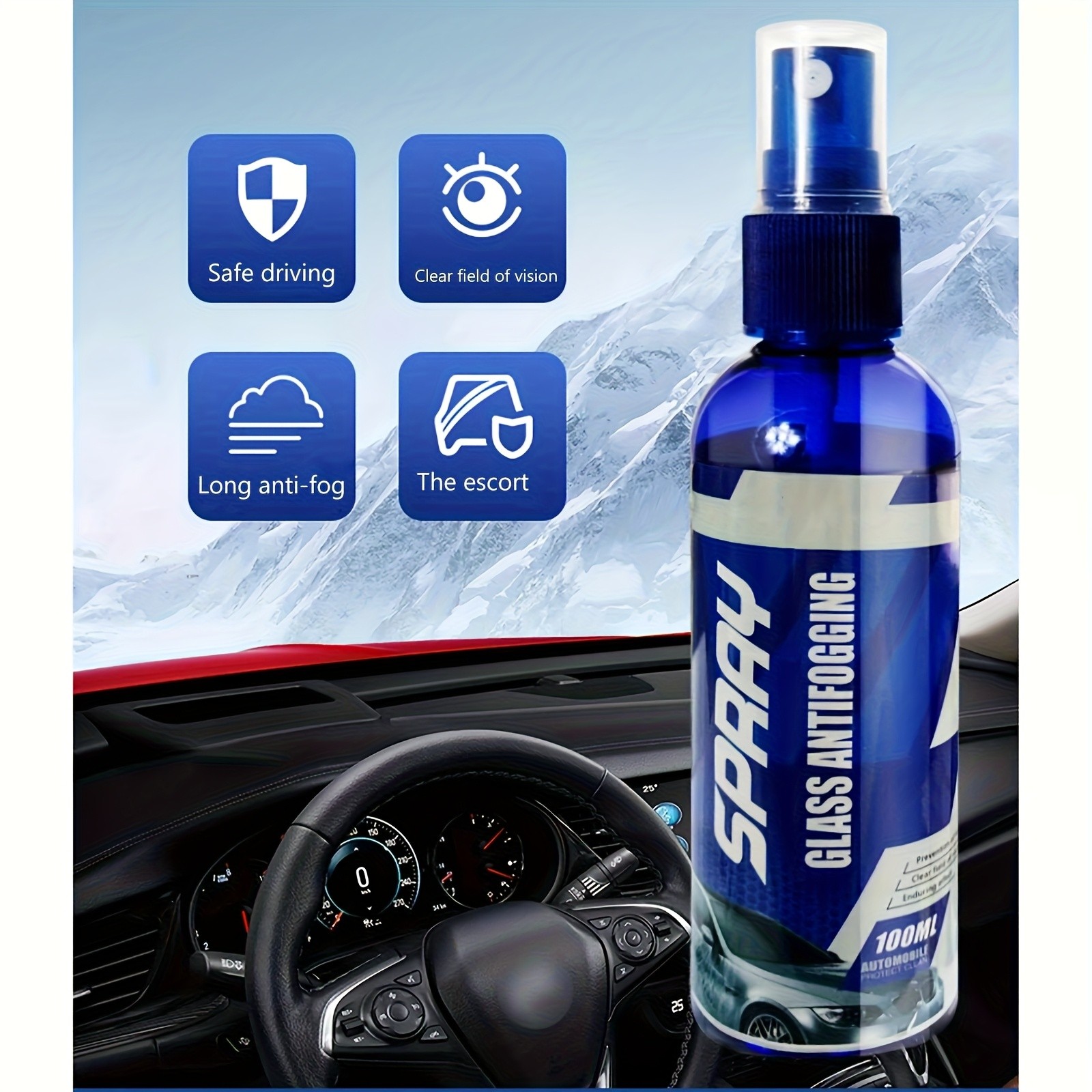 Anti-Fog Spray for Car Glass Helmets Mirrors Windshield Defogger Clear View