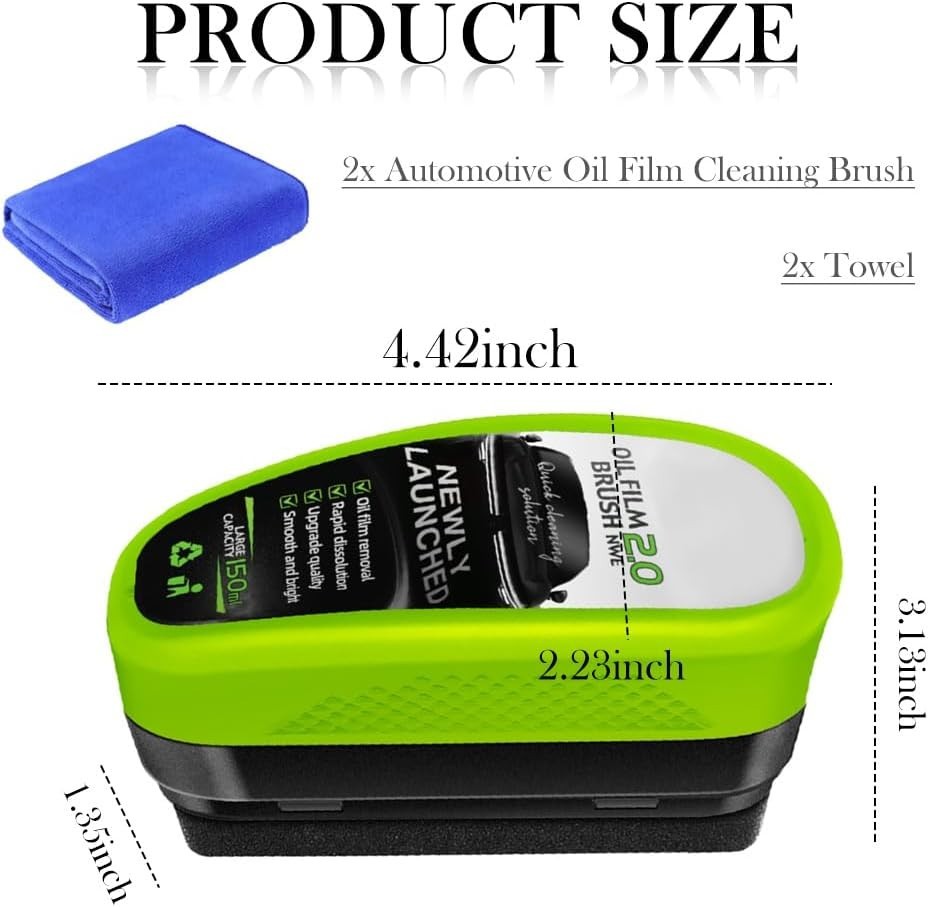 2025 New Automotive Oil Film Cleaning Brush, Clear Vision Glass Cleaner, 2 PACK