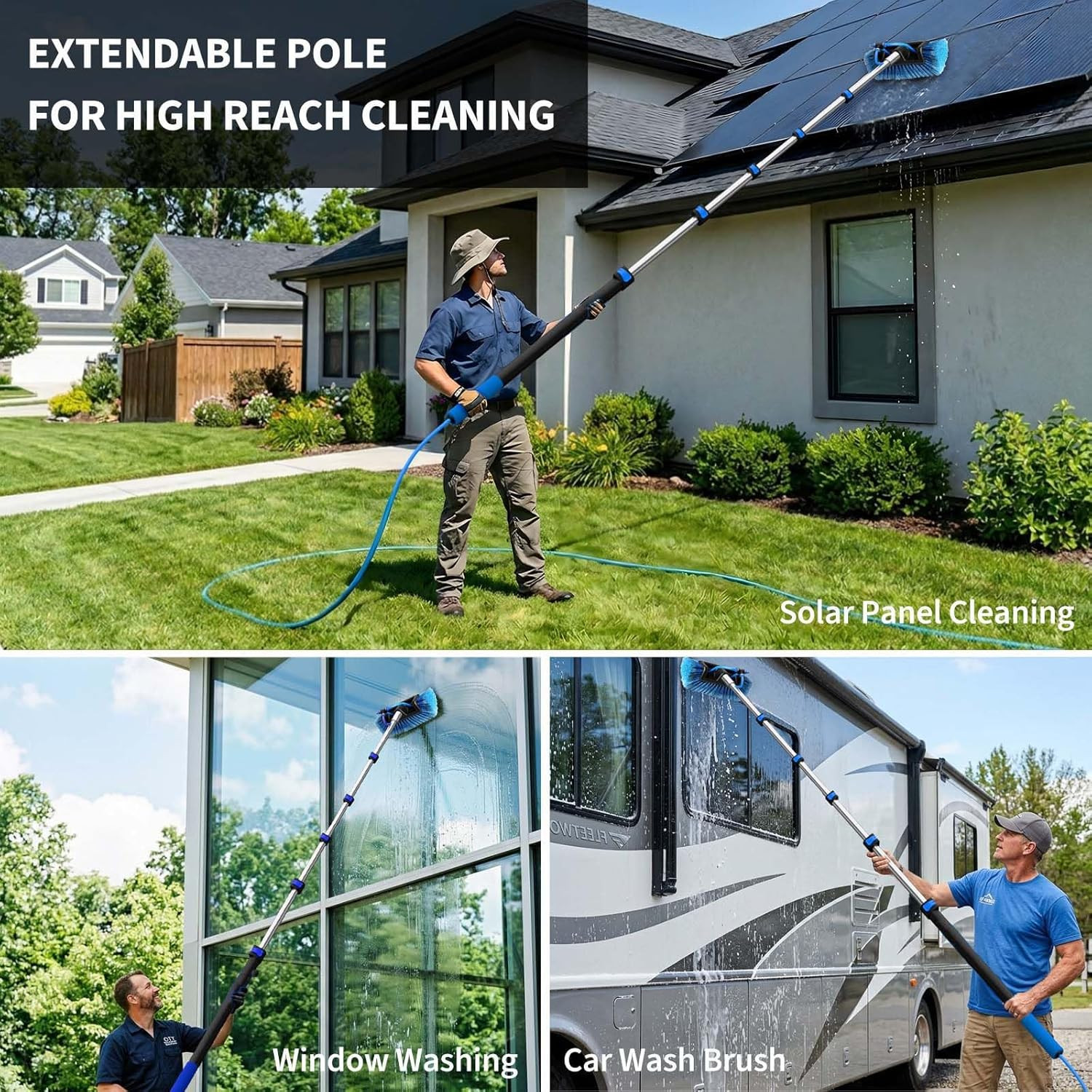 Soft Bristles Solar Panel Cleaning Brush, 20 FT Solar Panel Cleaner Kit, Includi