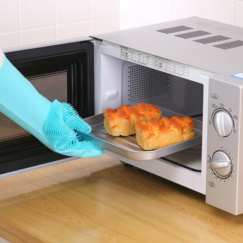 Silicone Dish Washing Heat Resistant & Vegetable Brush Scrubber Cleaning Gloves