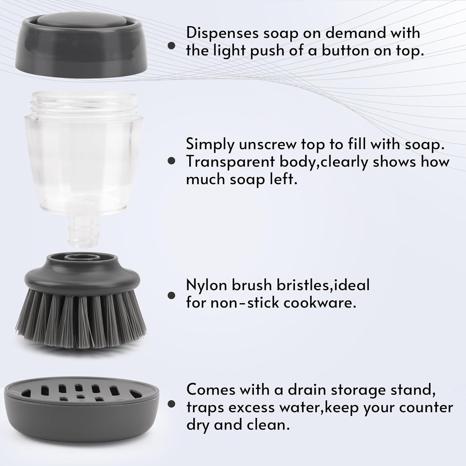 Soap Dispensing Palm Kitchen Brush with Holder and Cleaning Storage Set