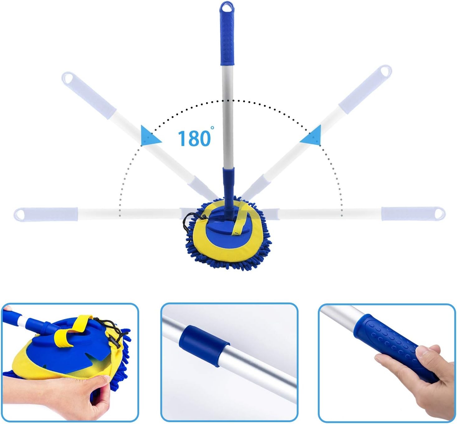 1 Microfiber Car Wash Mop Mitt ” Aluminum Alloy Long Handle, Chenille Car