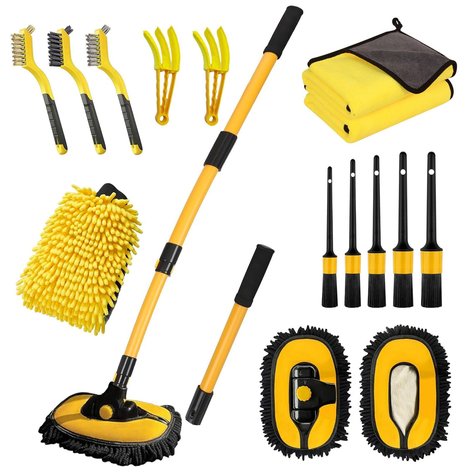 55″ Long Handle Car Wash Brush Mop Kit for Cars RV Trucks Boats