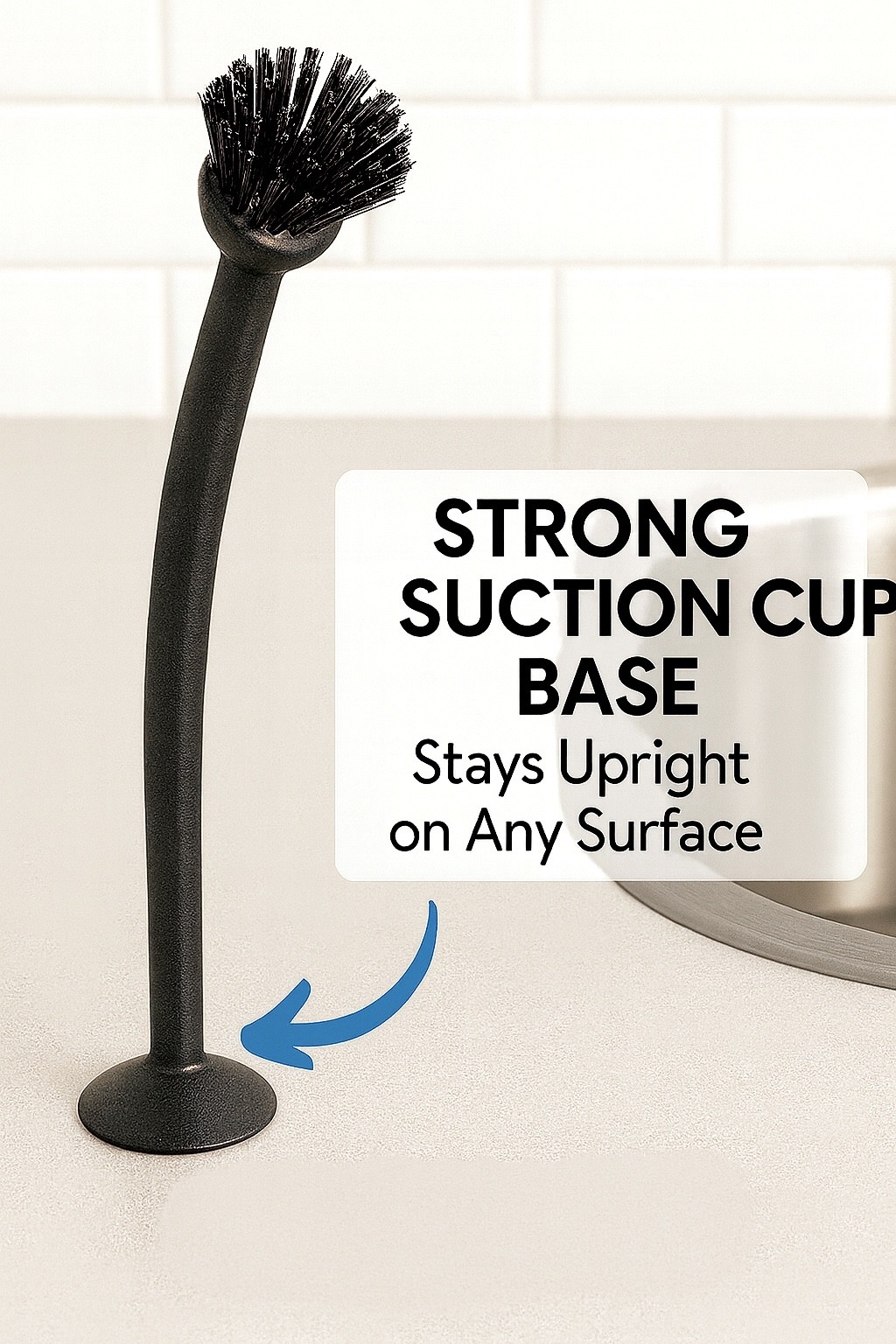 2-Pack Suction Cup Dish Brush – Kitchen Sink Scrubber | Long Handle Cleaning