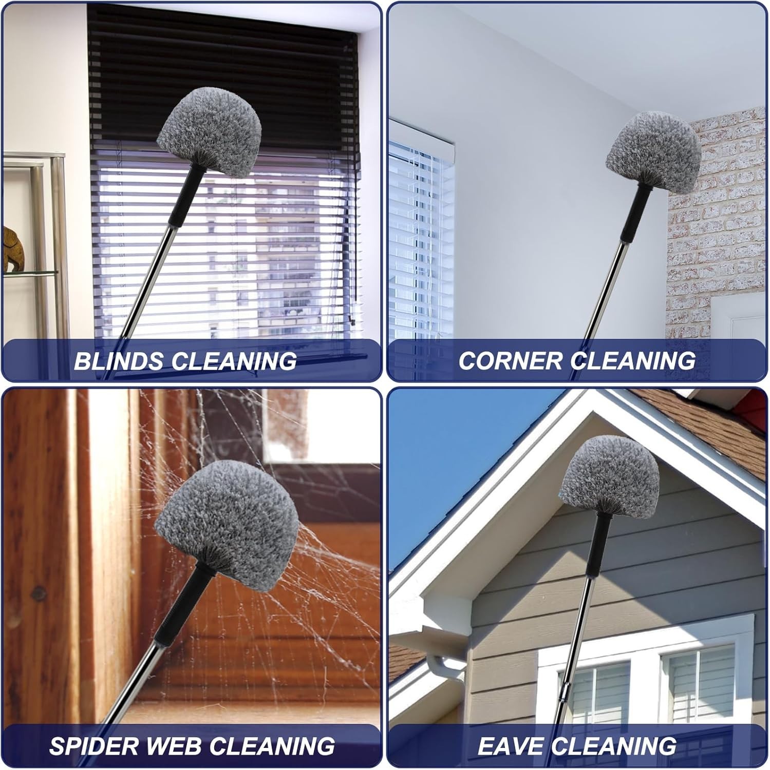 20Ft High Reach Cobweb Duster with Extension Pole Spider Web Brush Grey