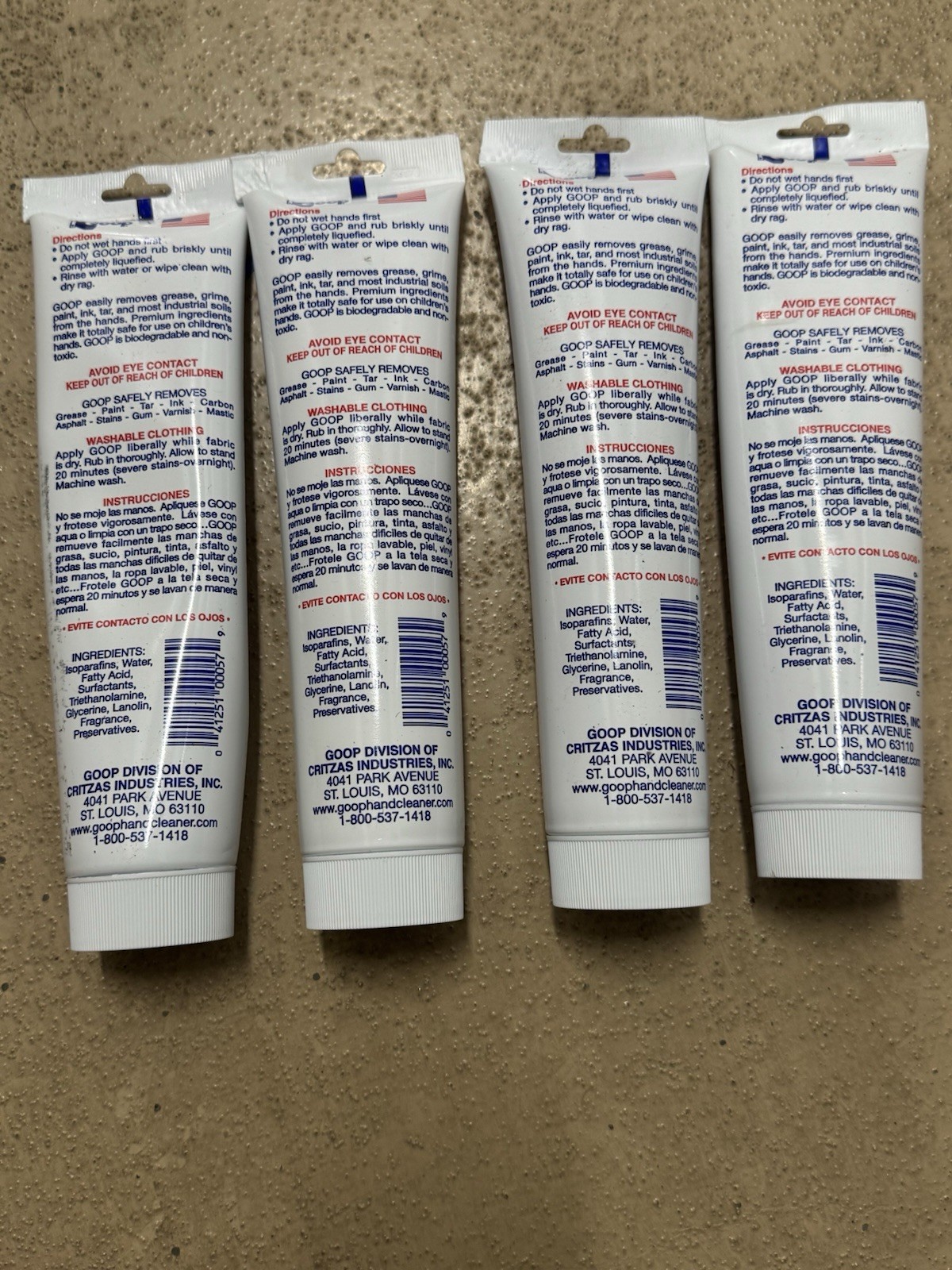 4 PACK GOOP Multi Purpose Hand Cleaner – Waterless 10.5 oz Tube Lot
