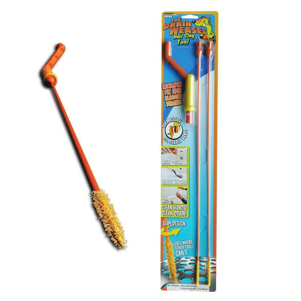 Flexisnake Drain Weasel Drain Clog Remover With Rotating Handle and Two Wands