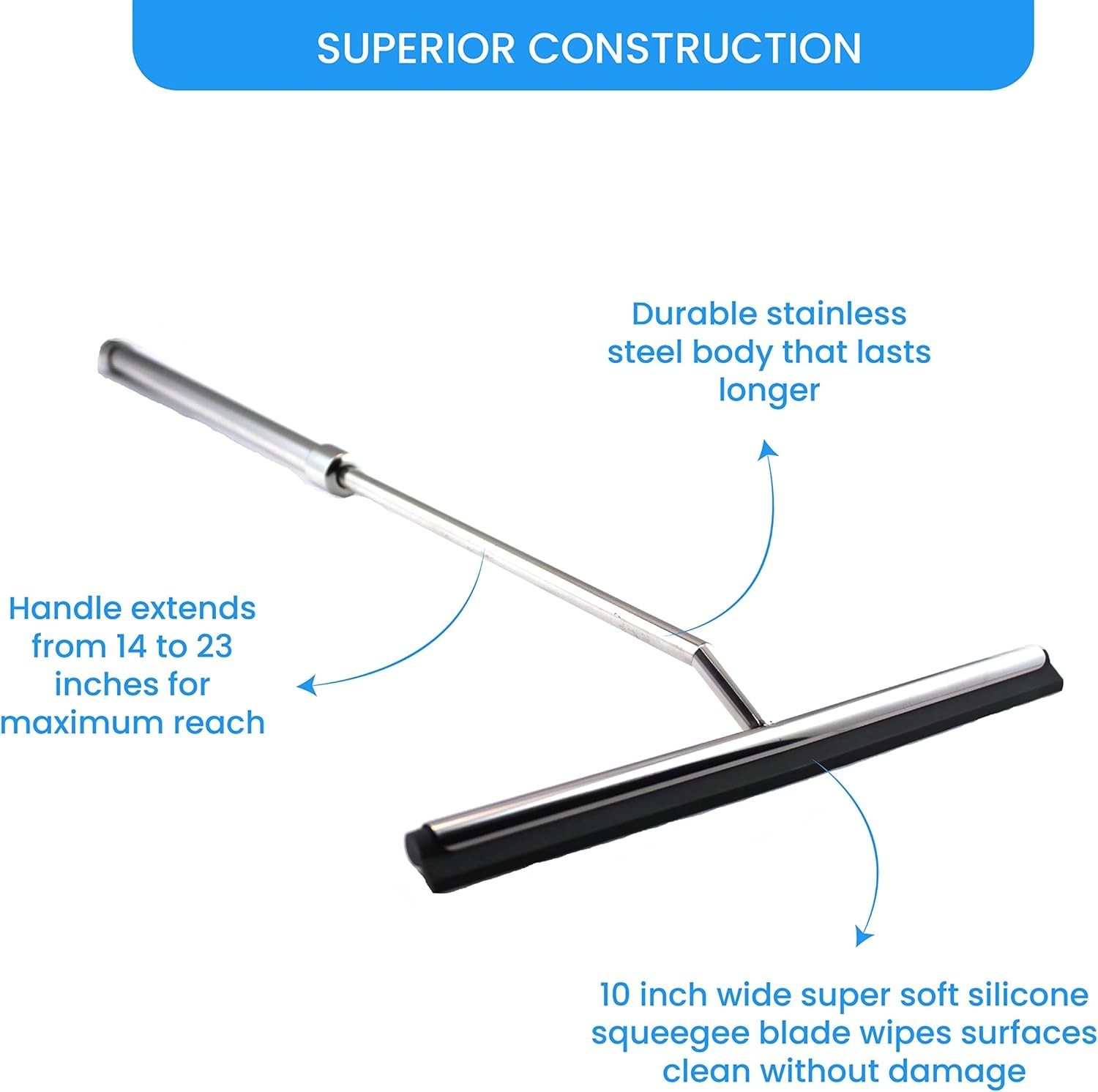 Multi-Purpose Shower & Window Squeegee with 10 Inch Blade and Hook for Bathrooms