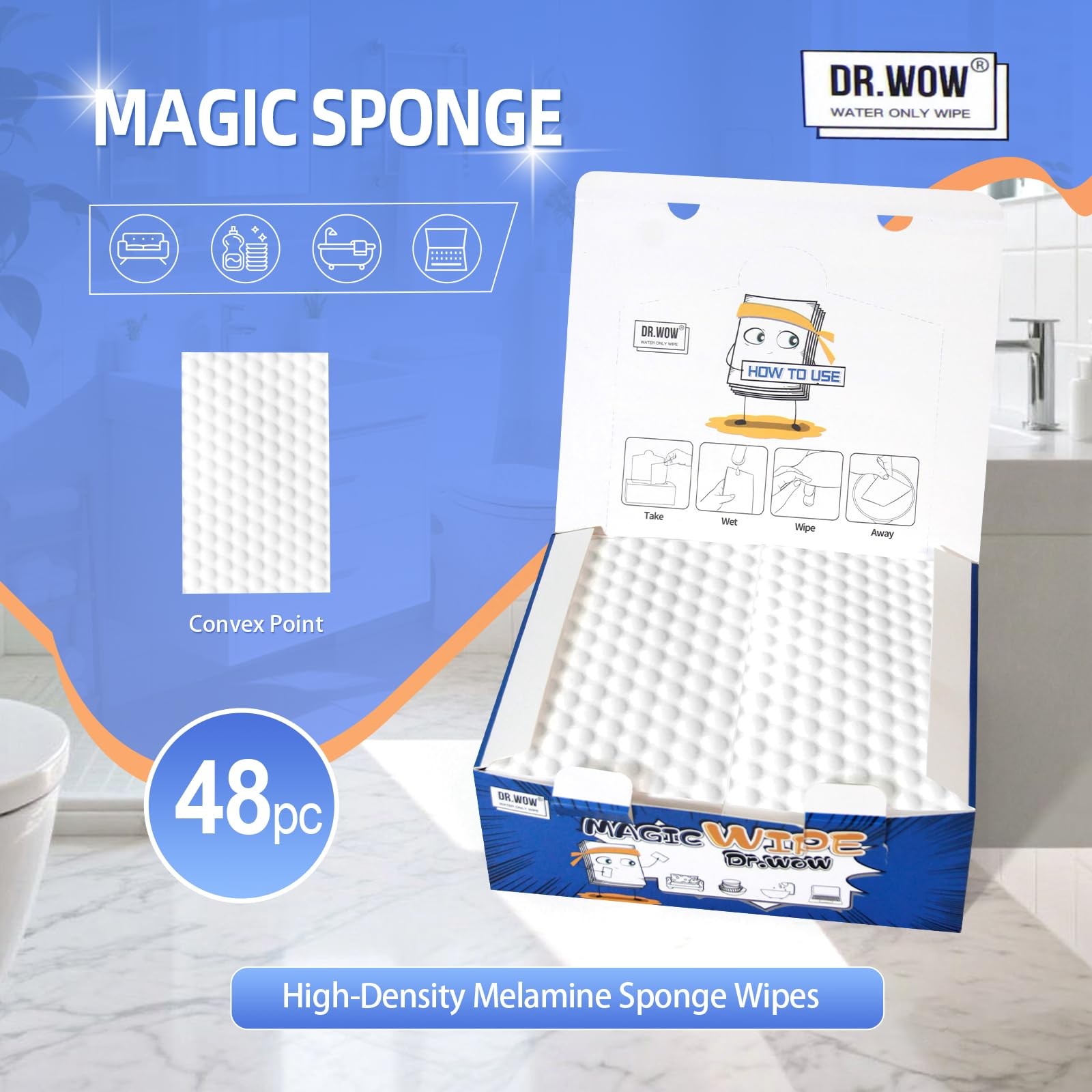 Magic Sponge 48pc Ultra-Thin High-Density Melamine Cleaning Sheets Scratch-Free