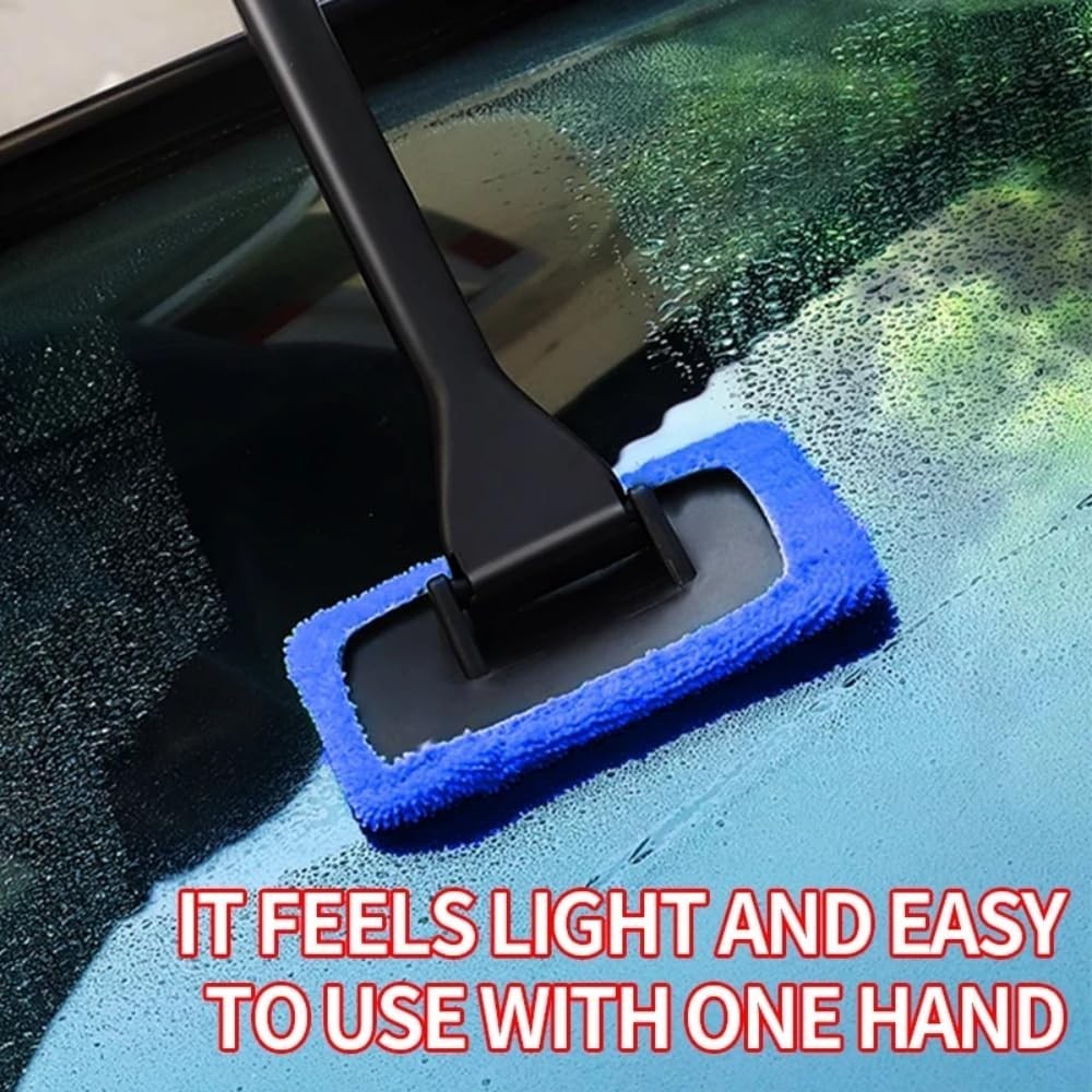 Car Window Cleaner with 180-Degree Rotating Head & Reusable Microfiber Bonnets