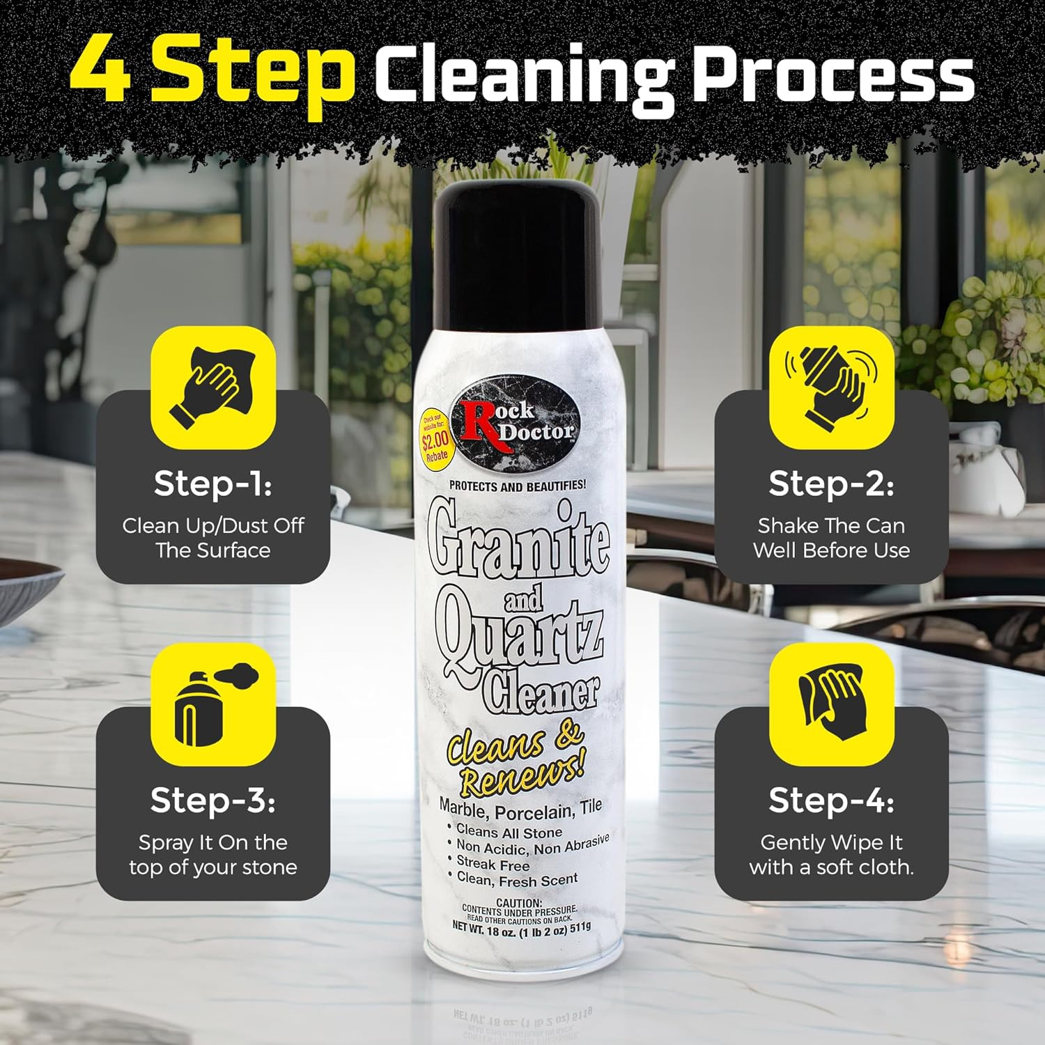 Granite Cleaner – Cleans& Renews Surfaces – (18 Oz) Surface Cleaner Spray, Grani
