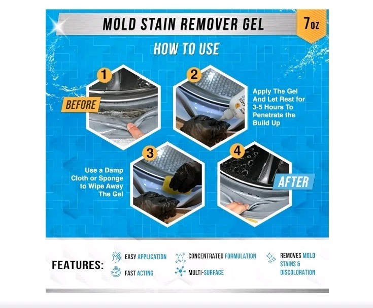 Mold Stain Remover Gel – Heavy Duty Cleaner for Washer Seal & Bathroom Grout