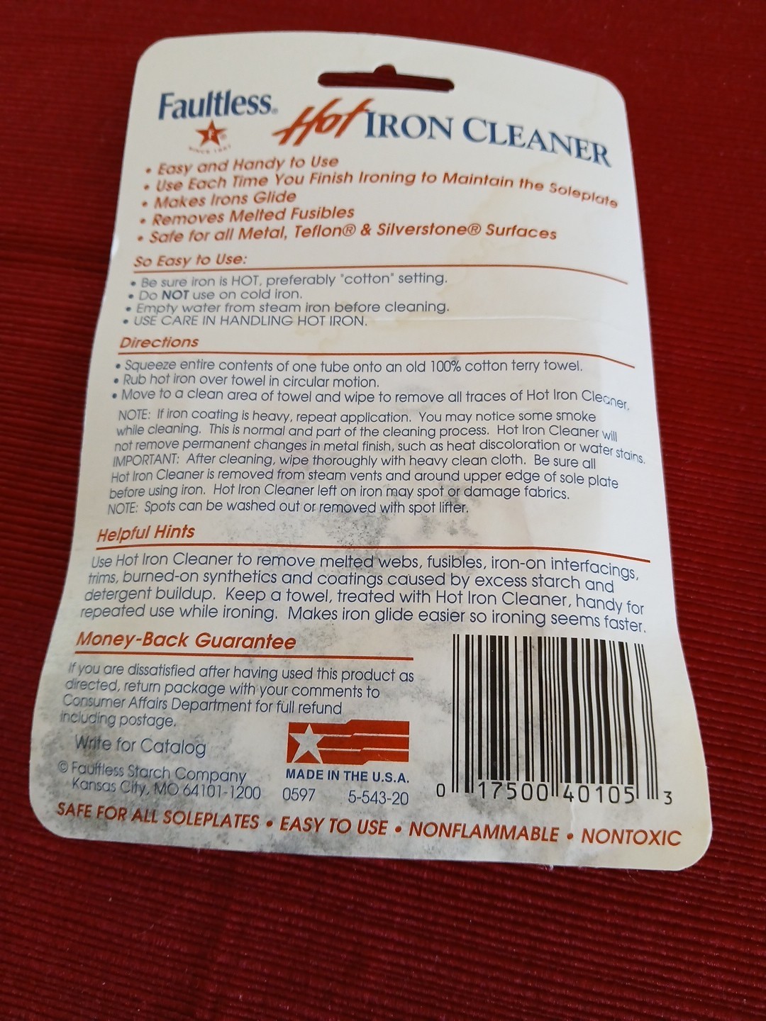 Faultless Hot IRON CLEANER .34OZ (10 GRAMS) NEW