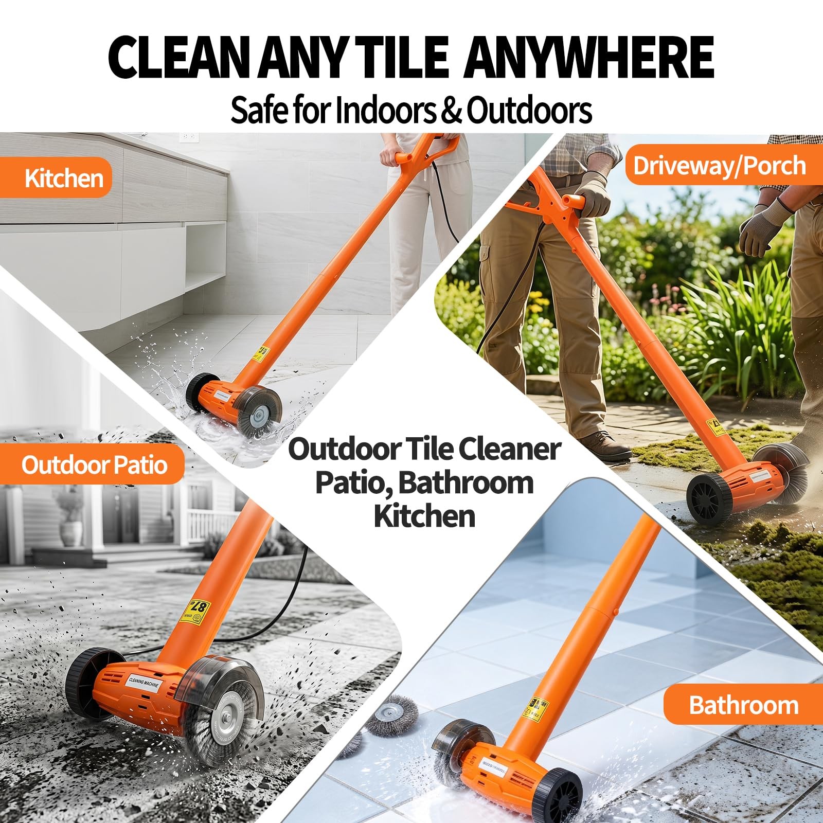Electric Stand-Up Grout Cleaner 2-in-1 Wire & Hard Brush – Heavy-Duty Floor S…