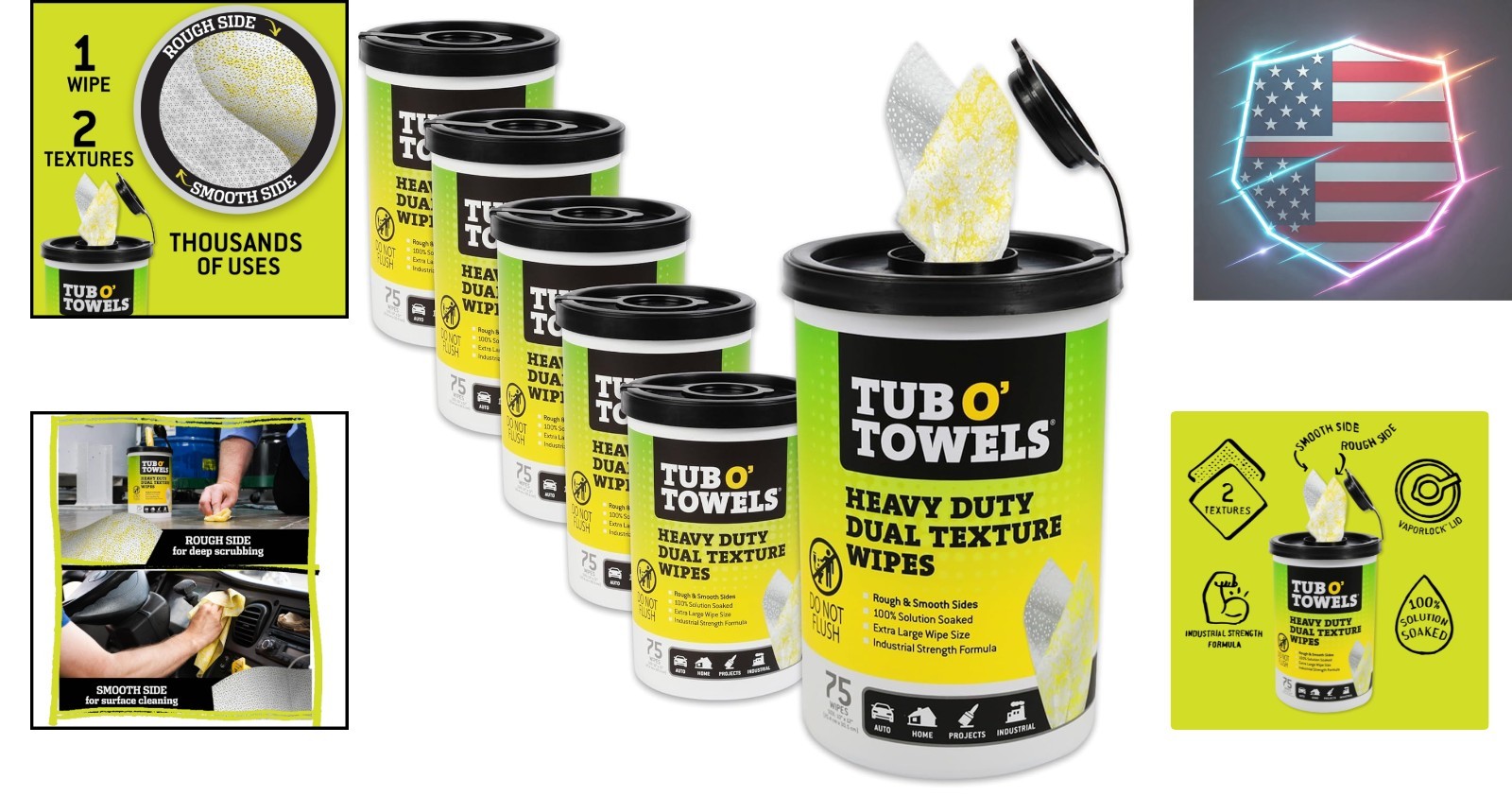 Tub O’ Towels TW75 Heavy-Duty 10″ x 12″ Size Multi-Surface Cleaning Wipes, Du…