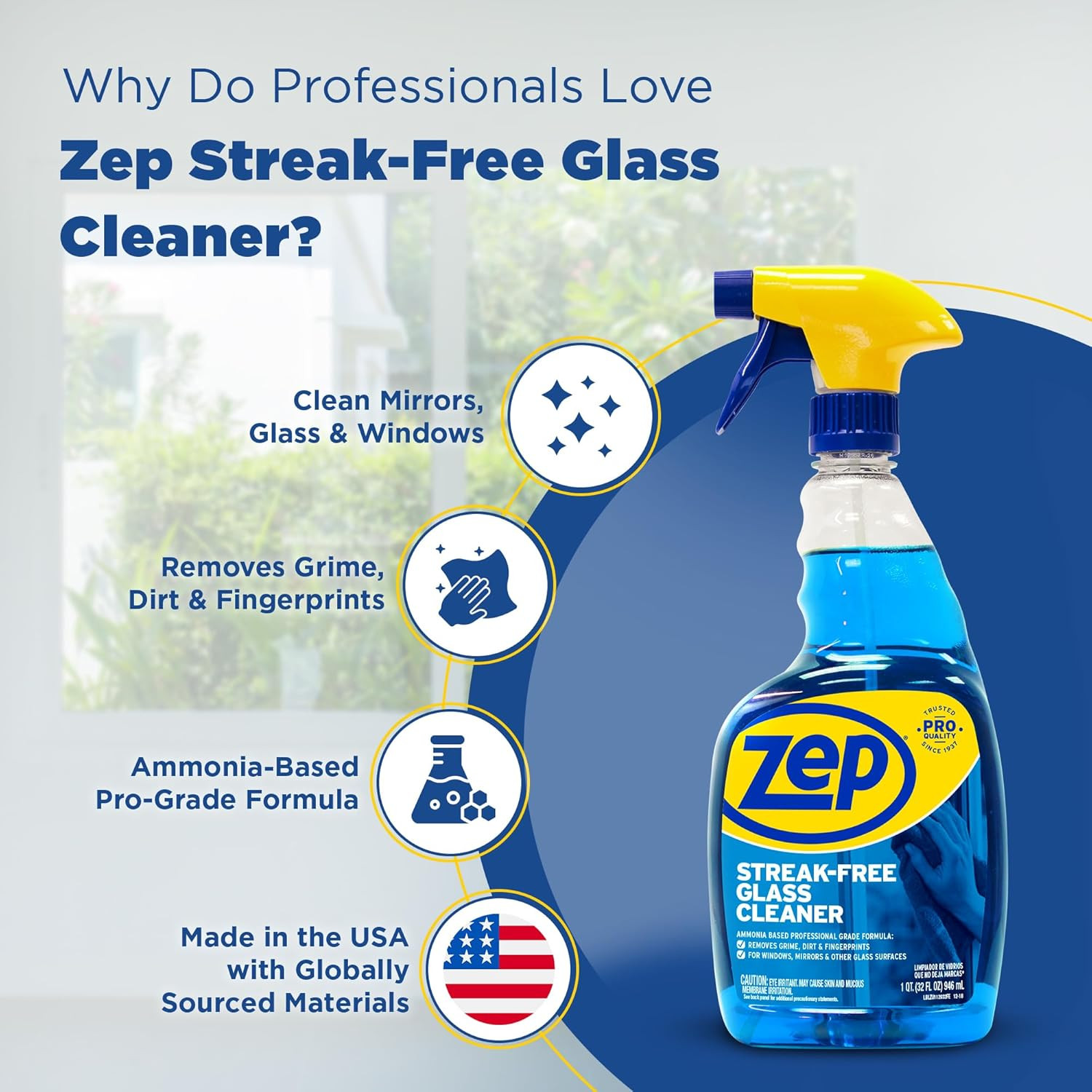 Zep Streak-Free Glass Cleaner – 32 Oz (Case of 12) ZU112032- Professional Grade