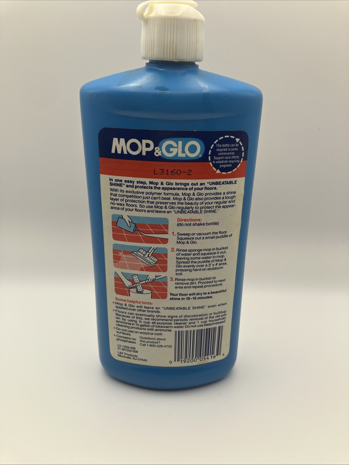 Vintage Original Mop & Glo Floor Shine Cleaner 16oz Pint Partial Bottle