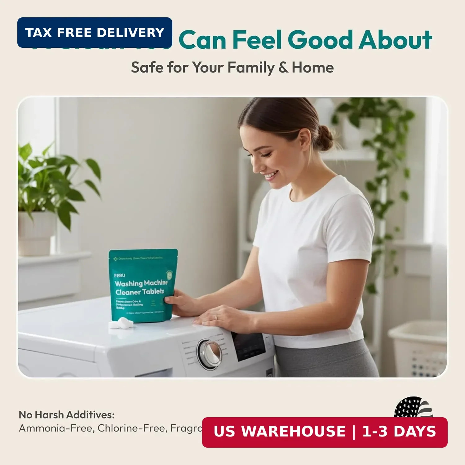 FEBU Washing Machine Cleaner Tablets Made in USA | Washer Machine Cleaner & Deod