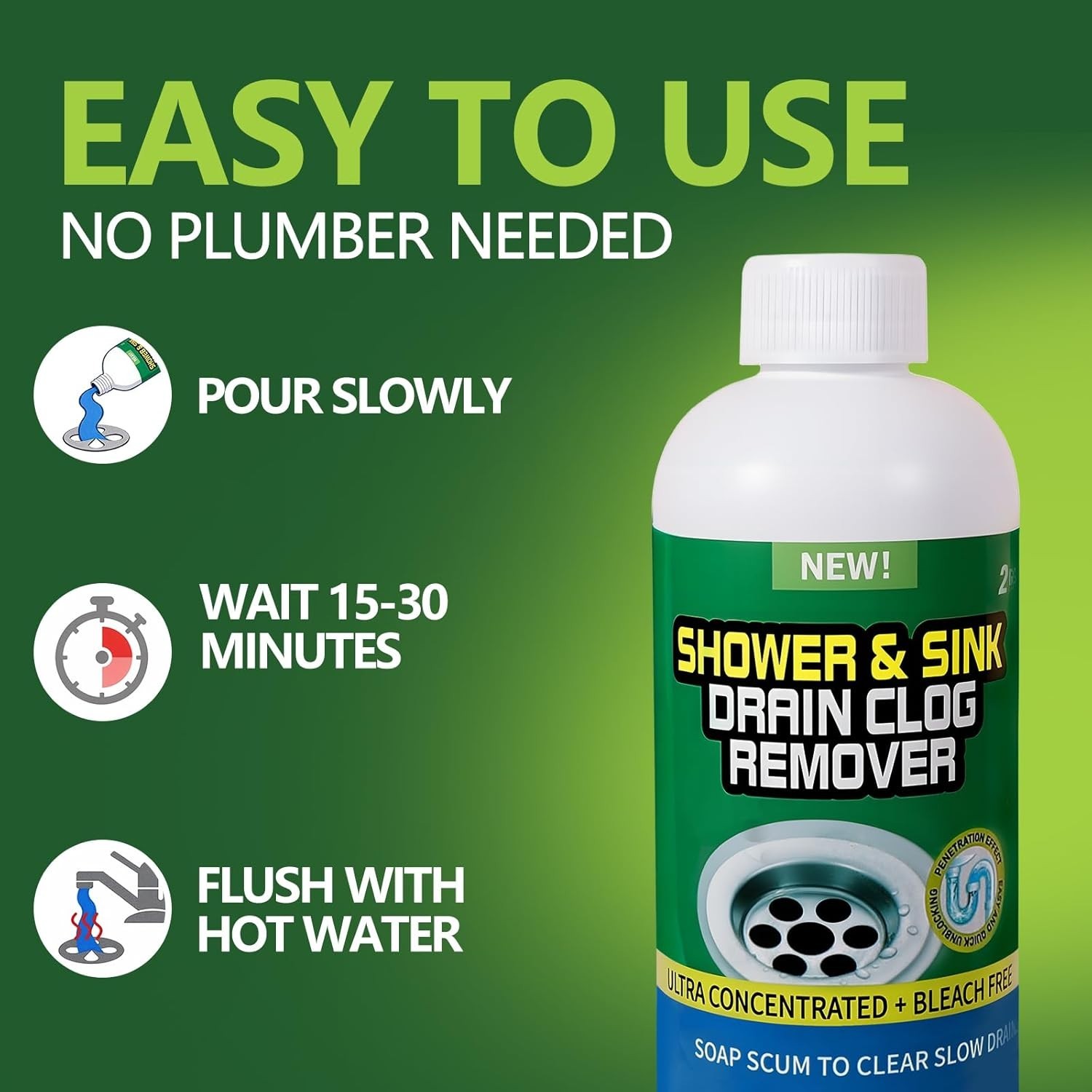Drain Cleaner Clog Remover Liquid: Sink Kitchen Bathroom Shower Drain Cleanin…