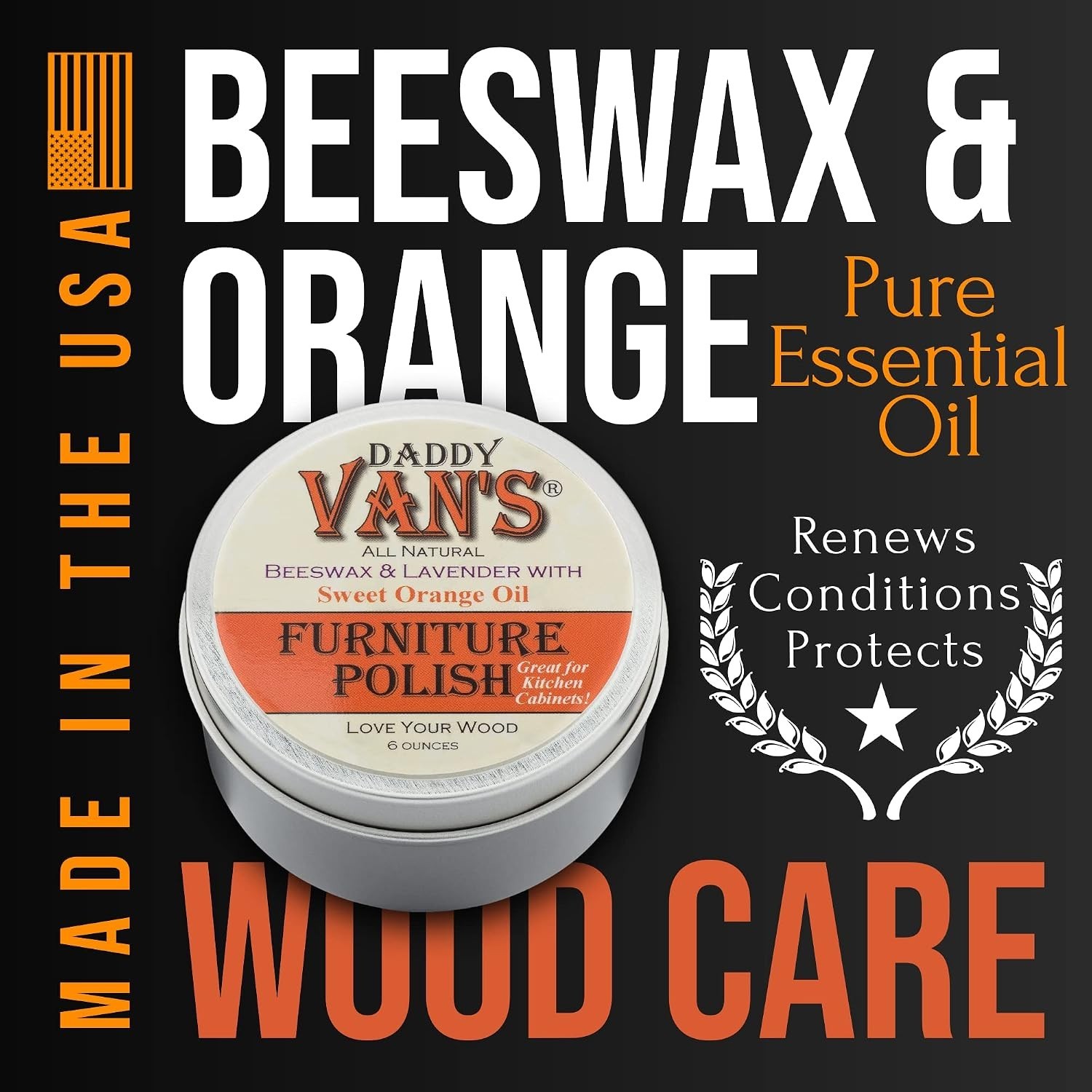 Eco-Friendly Beeswax Furniture Polish – Non-Toxic, Lavender & Orange Oil – 6 oz