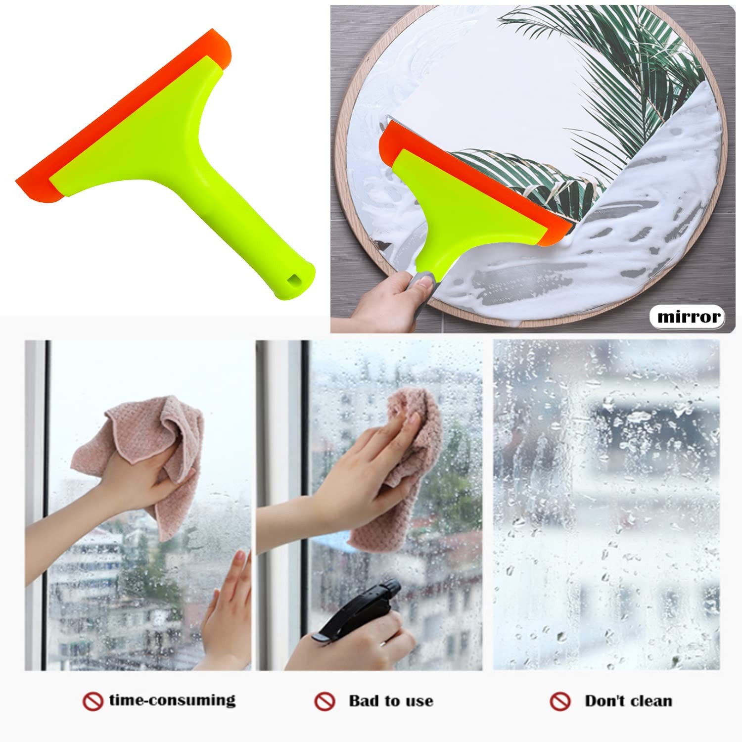 2pcs Silicone Squeegee for Shower Glass Door, Window Cleaning, Auto Water Bla…