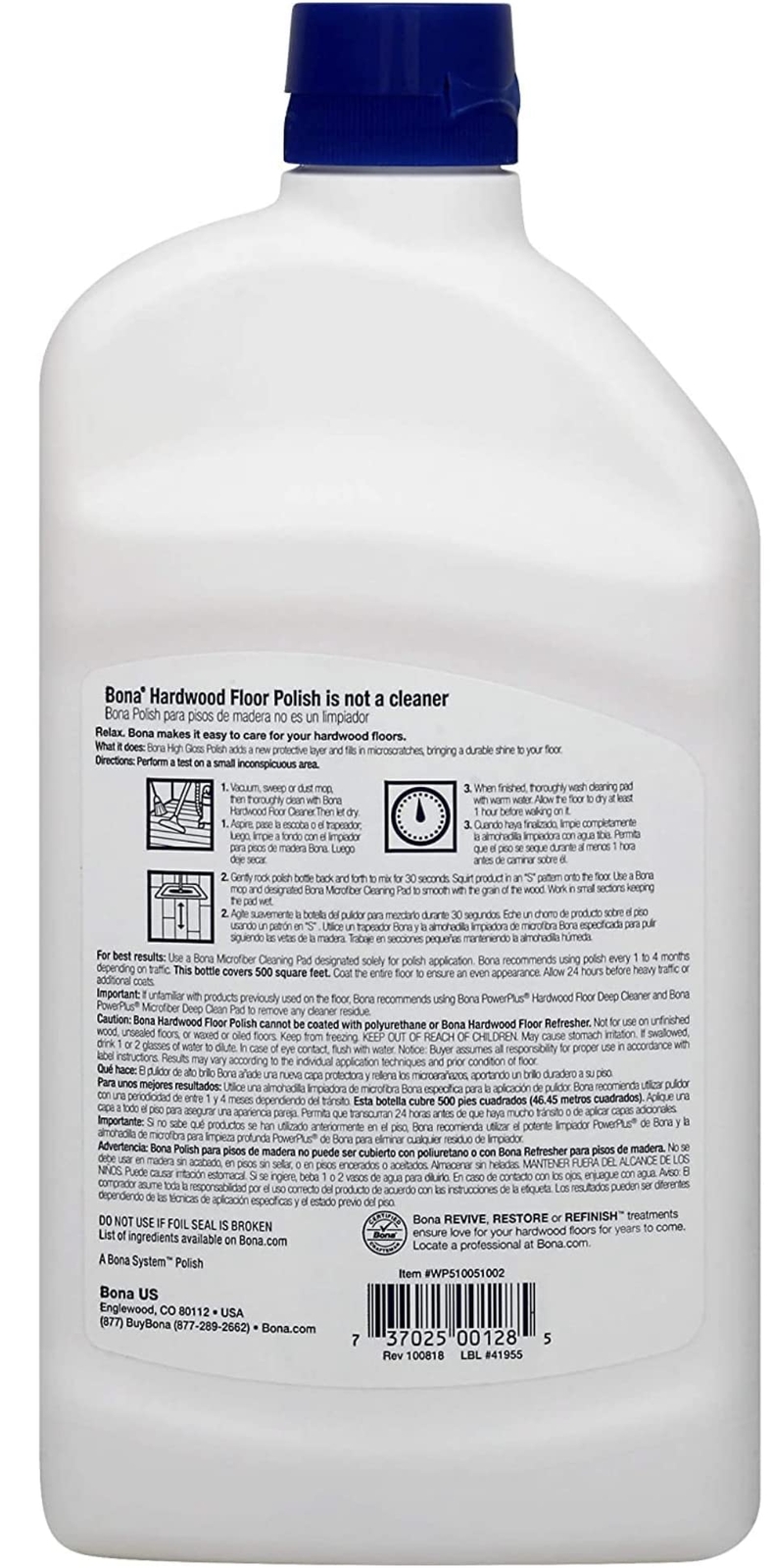 Bona Hardwood Floor Polish High Gloss 32 Fl Oz Durable Urethane Shine