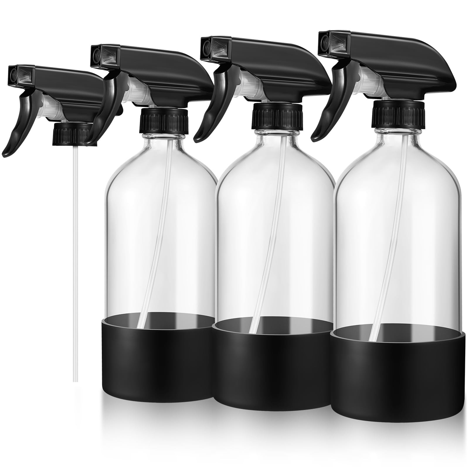 3 Pack 16oz Empty Glass Spray Bottles with Silicone Sleeve – Refillable Boston R