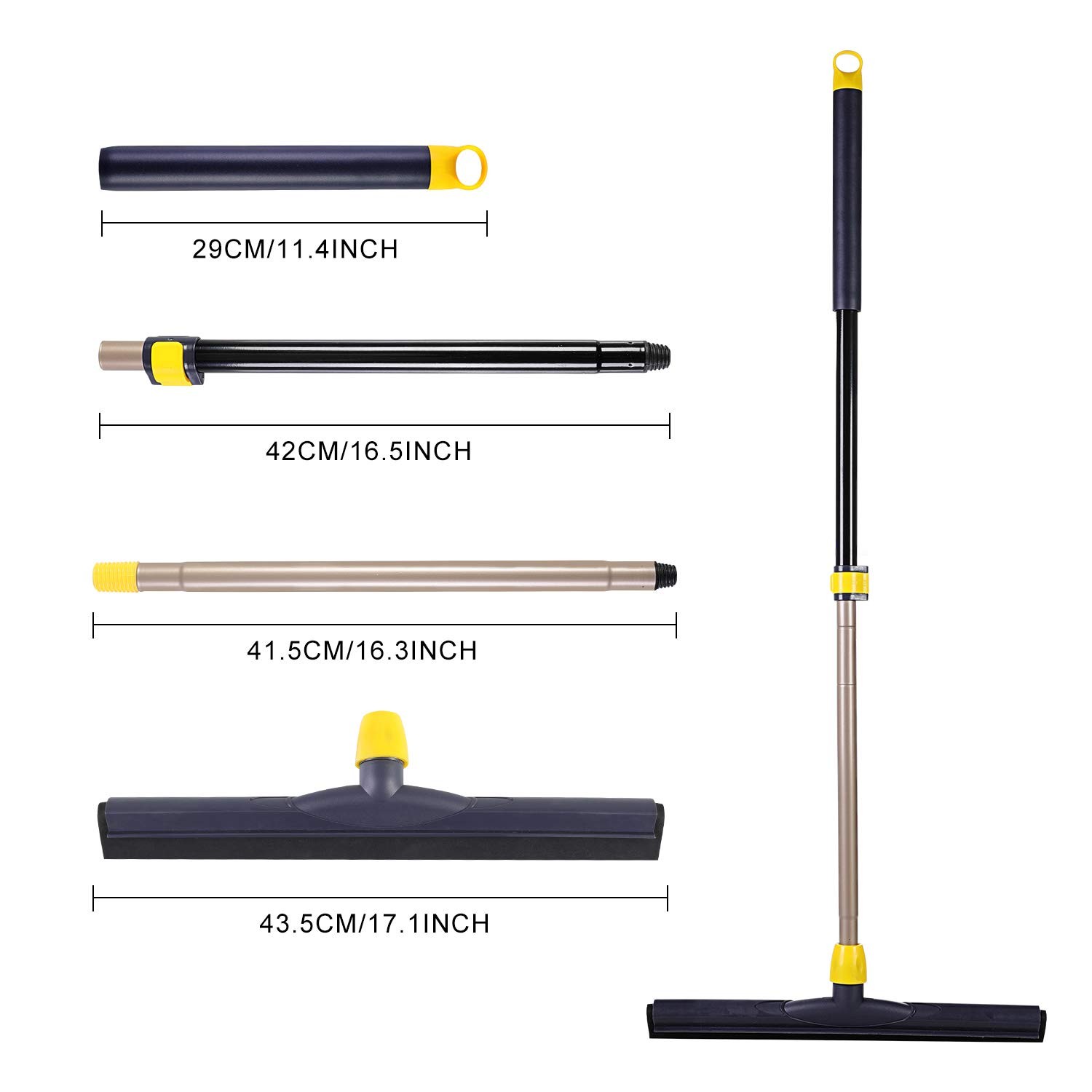 Floor Squeegee Scrubber with Telescopic Pole for Garage, Bathroom, Tile Cleaning