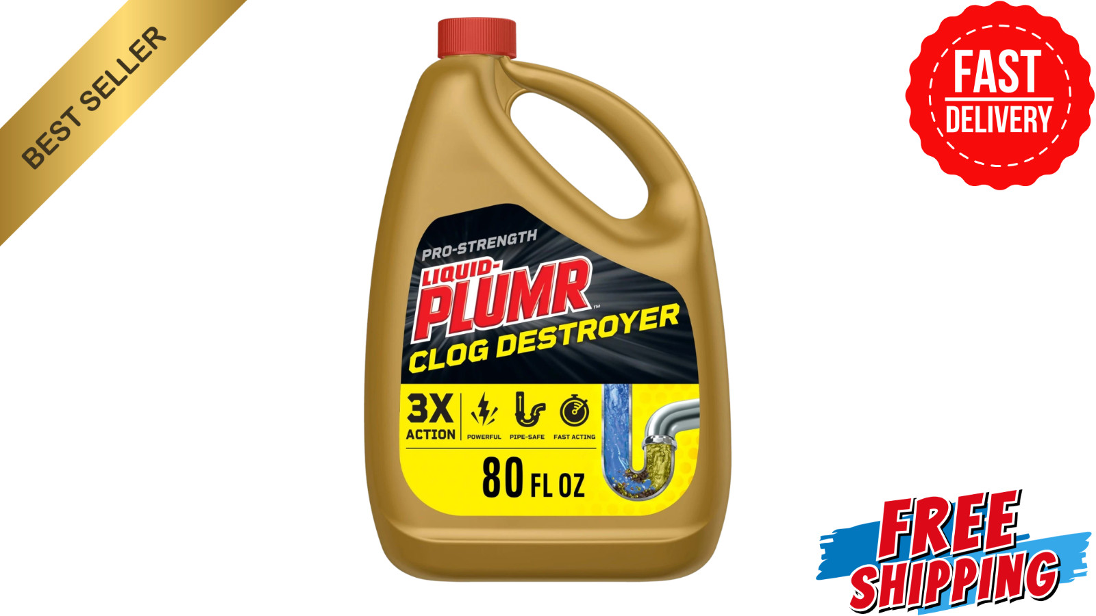 Liquid-Plumr Pro-Strength Clog Destroyer, Liquid Drain Cleaner, 80 Fluid Oun…