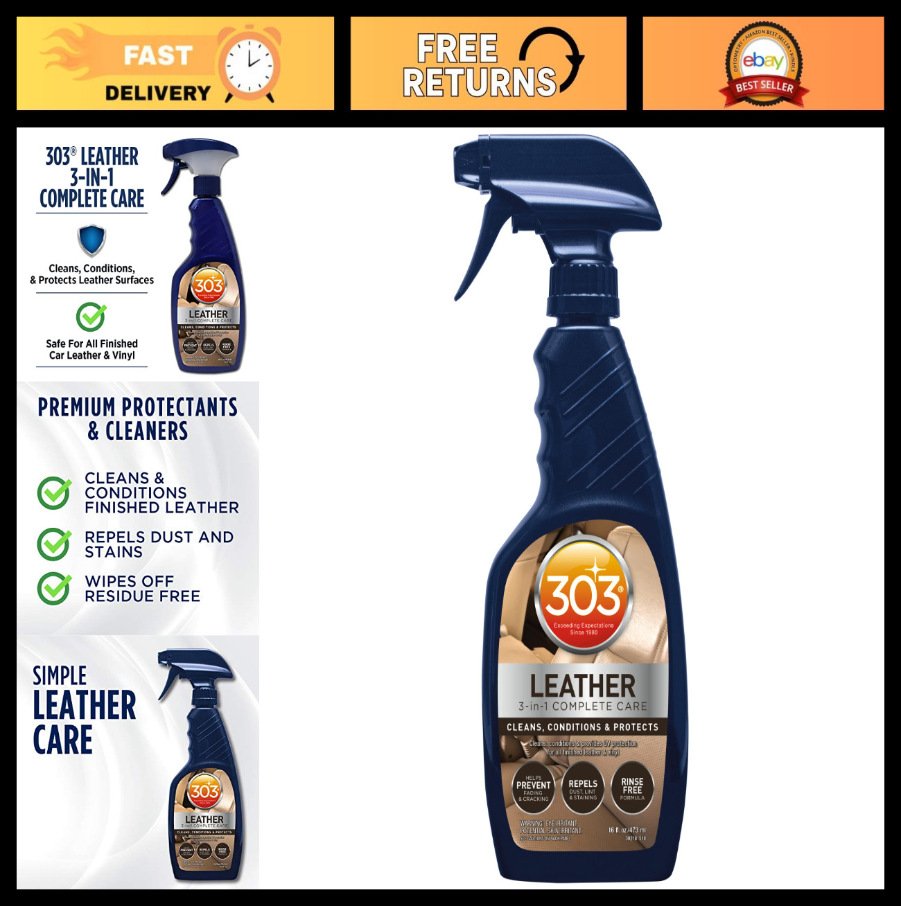 Leather Care Kit – 3-in-1 Cleaner, Conditioner & Protector – Prevents Fading & C