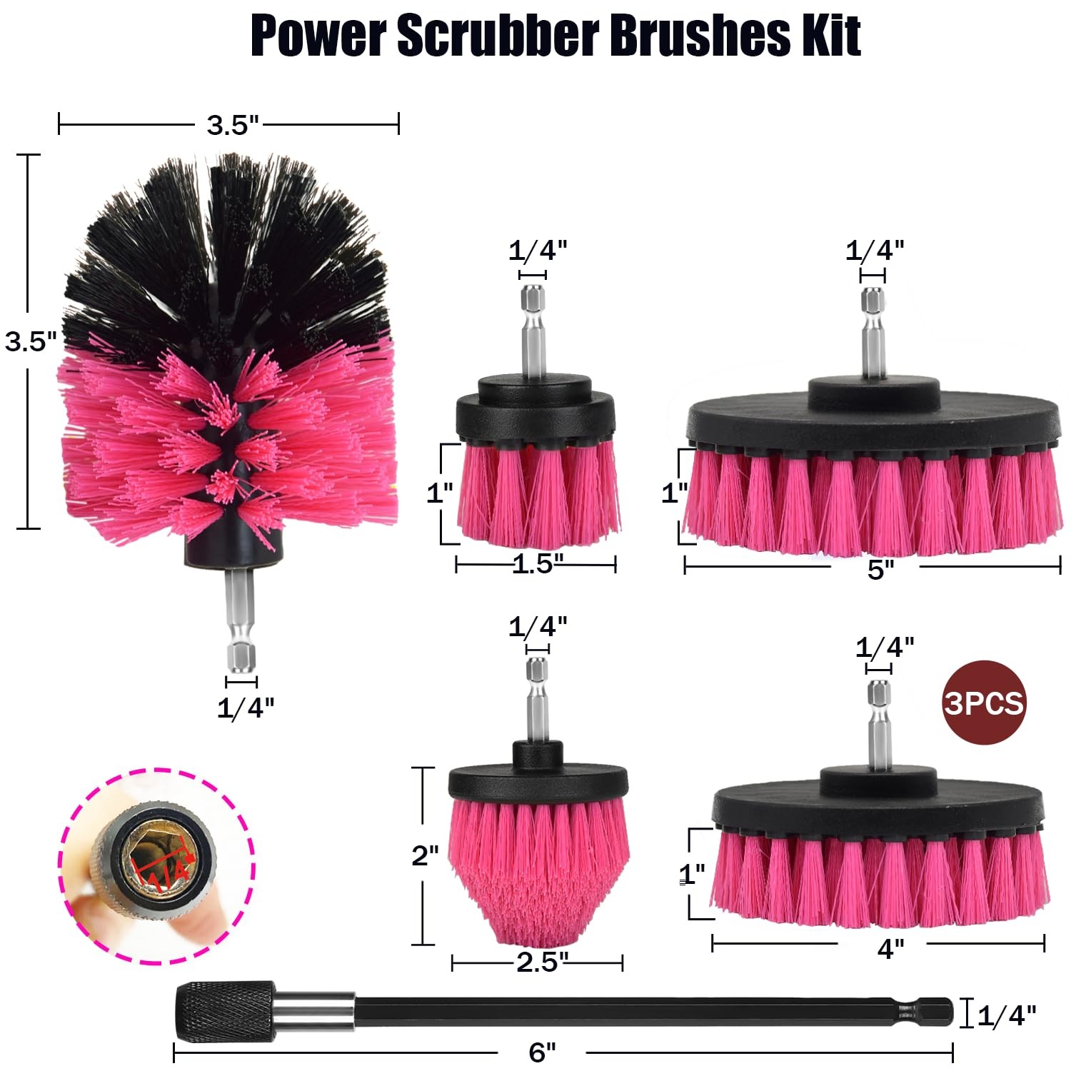 8 Pack Drill Brush Attachment Set, 1/4in Power Scrubber Brush + Extend Long R…